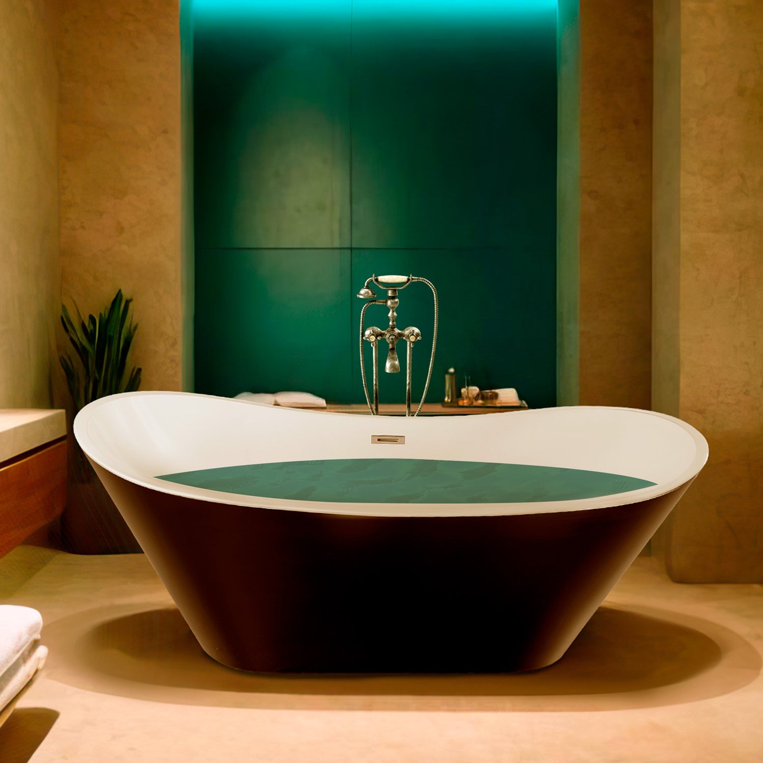 Tina Baño Fibra De Vidrio Bañera Lujo Teseo 170 X 72 X 70 Cm Color Negro