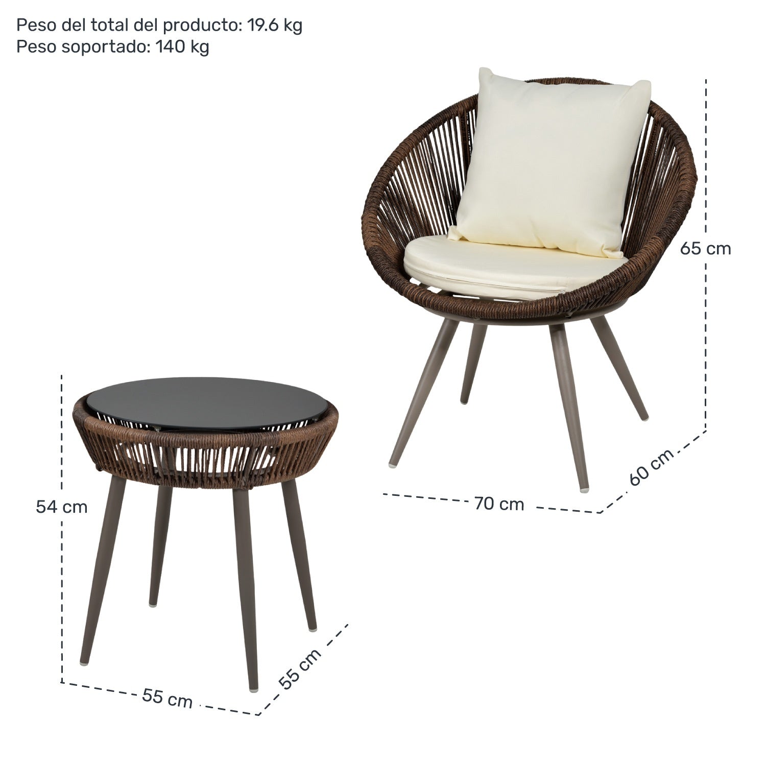Sillas Tejidas Terraza Exterior Modernas Mesa Cristal 3pzs Beige