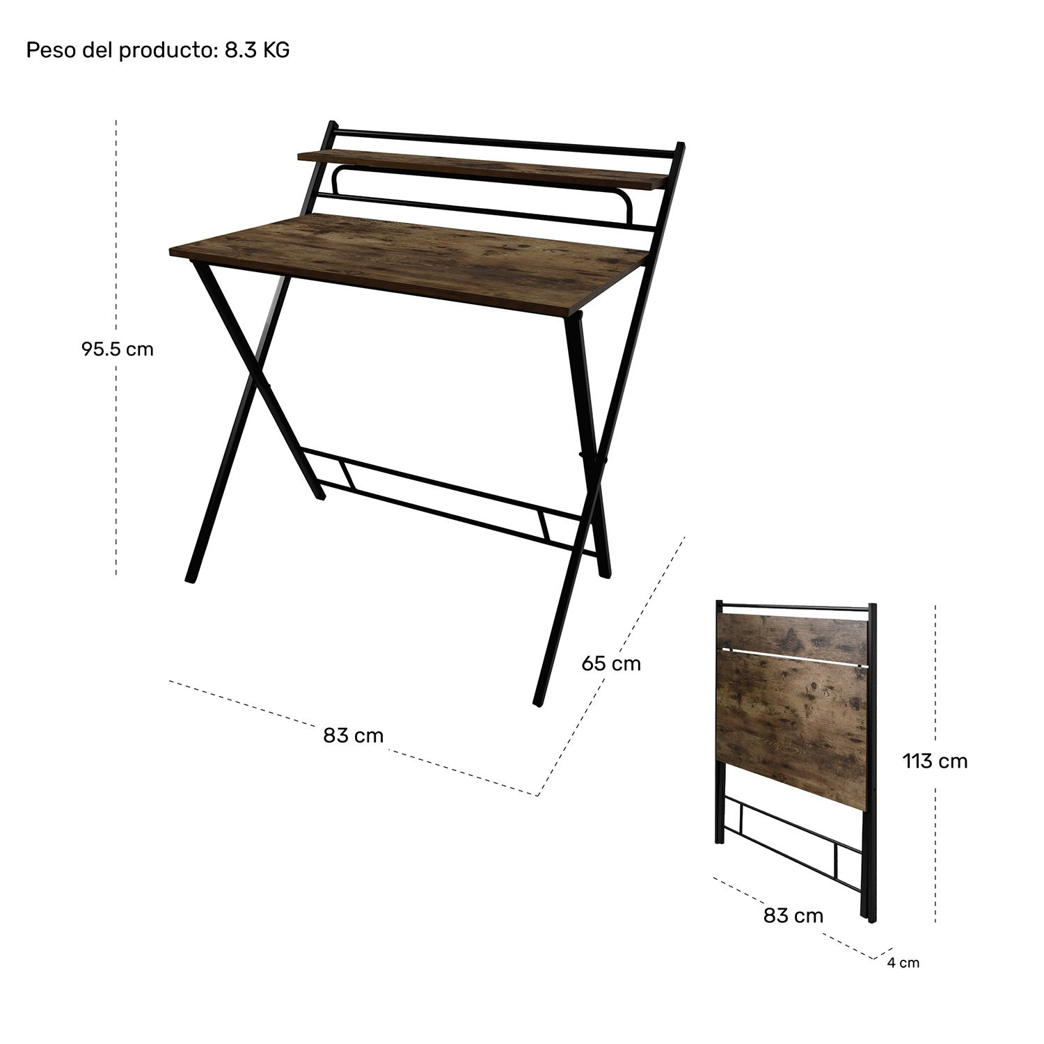 Escritorio Plegable 2 Niveles Mesa Trabajo Hogar Oficina