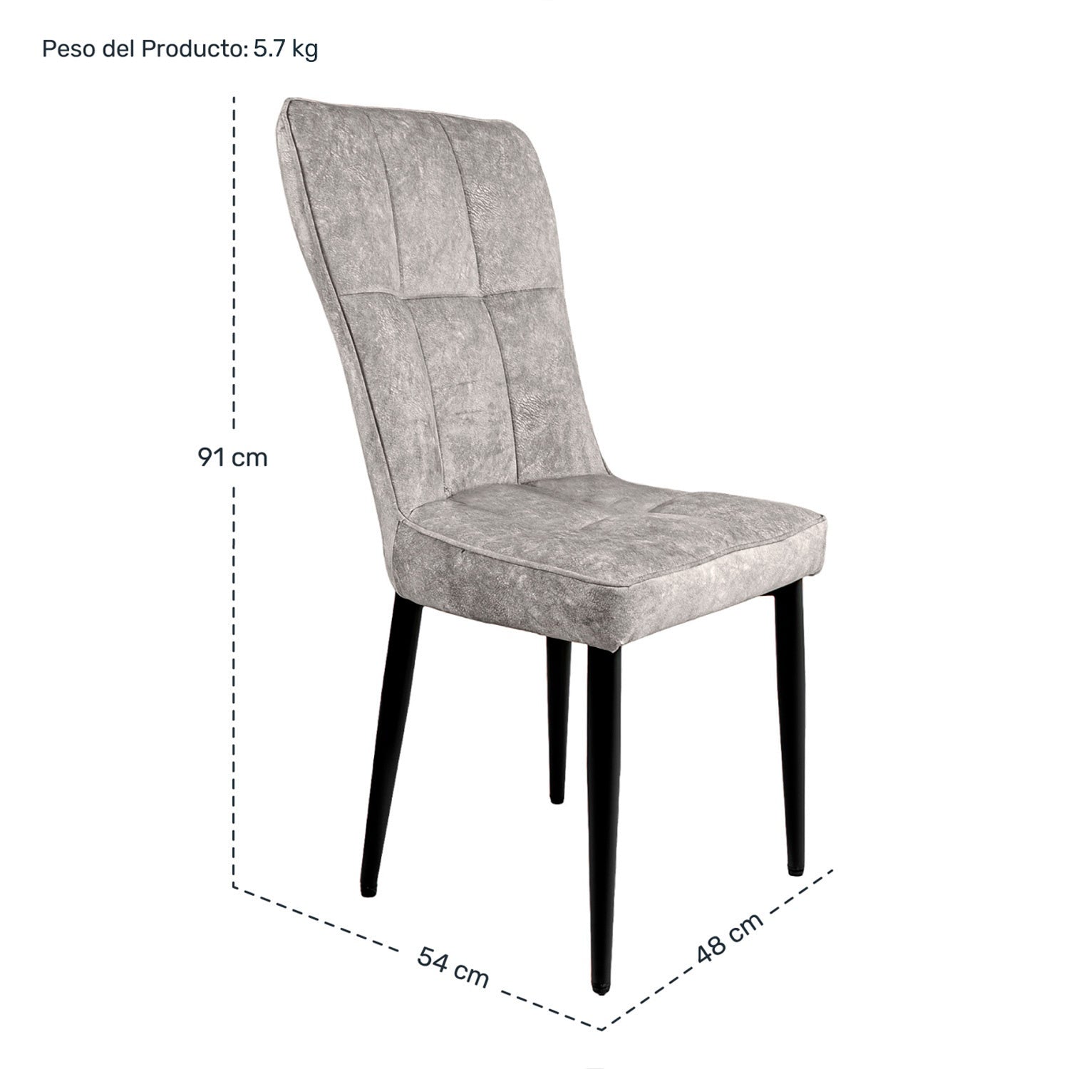 Silla Comedor Alta Vinipiel Moderna Tapizada Estructura de la silla Negro Asiento Gris