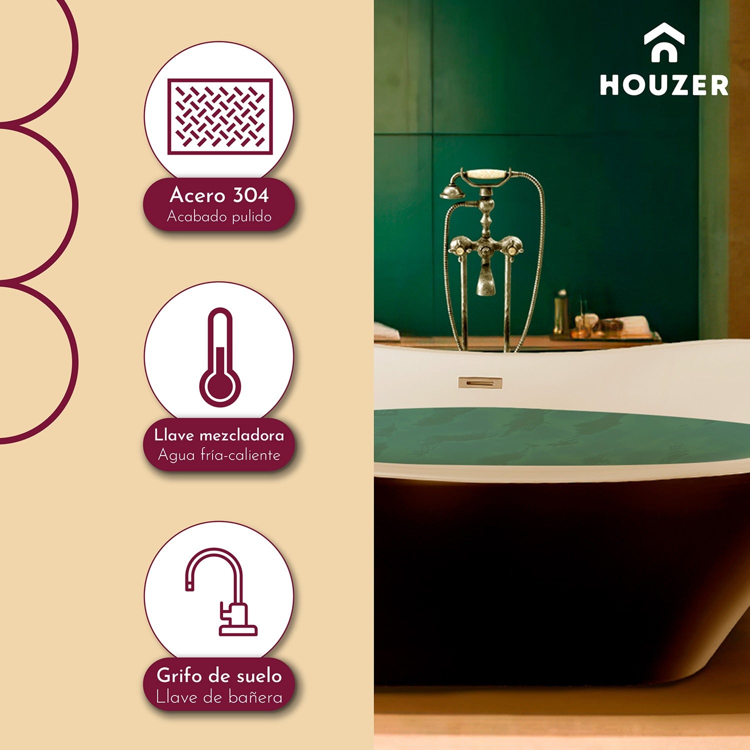 Tina Baño Fibra De Vidrio Bañera Lujo Teseo 170 X 72 X 70 Cm Color Negro