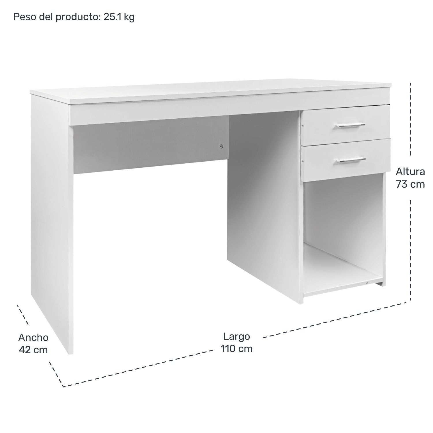 Escritorio Ejecutivo Blanco Moderno Cajonera Doble Oficina
