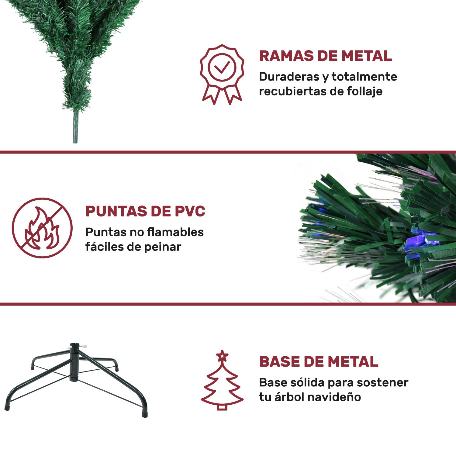 Arbol Navidad Led Fibra Optica 180 Cm 200 Ramas + Estrella