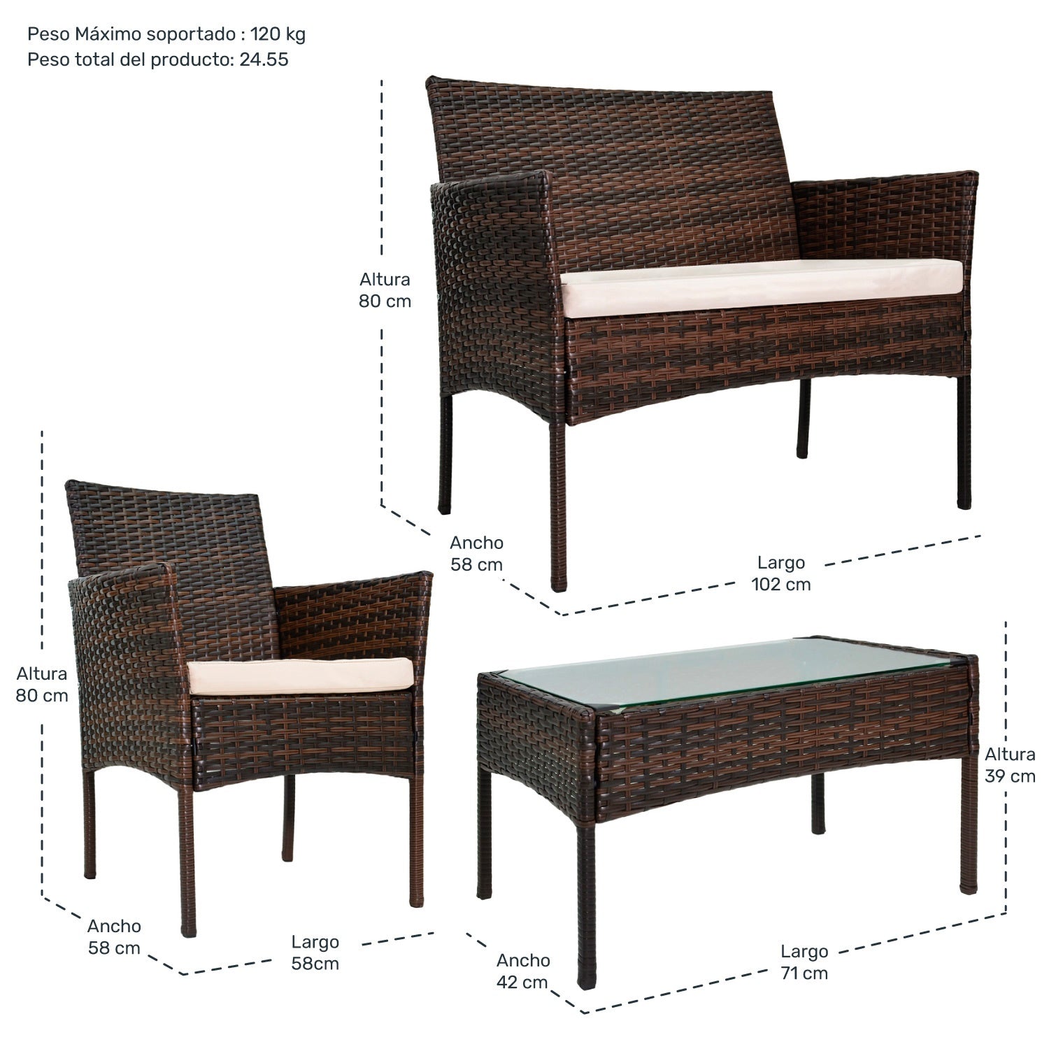 Sala Para Exterior Jardin Patio Terraza 4 Pzs + Cojines