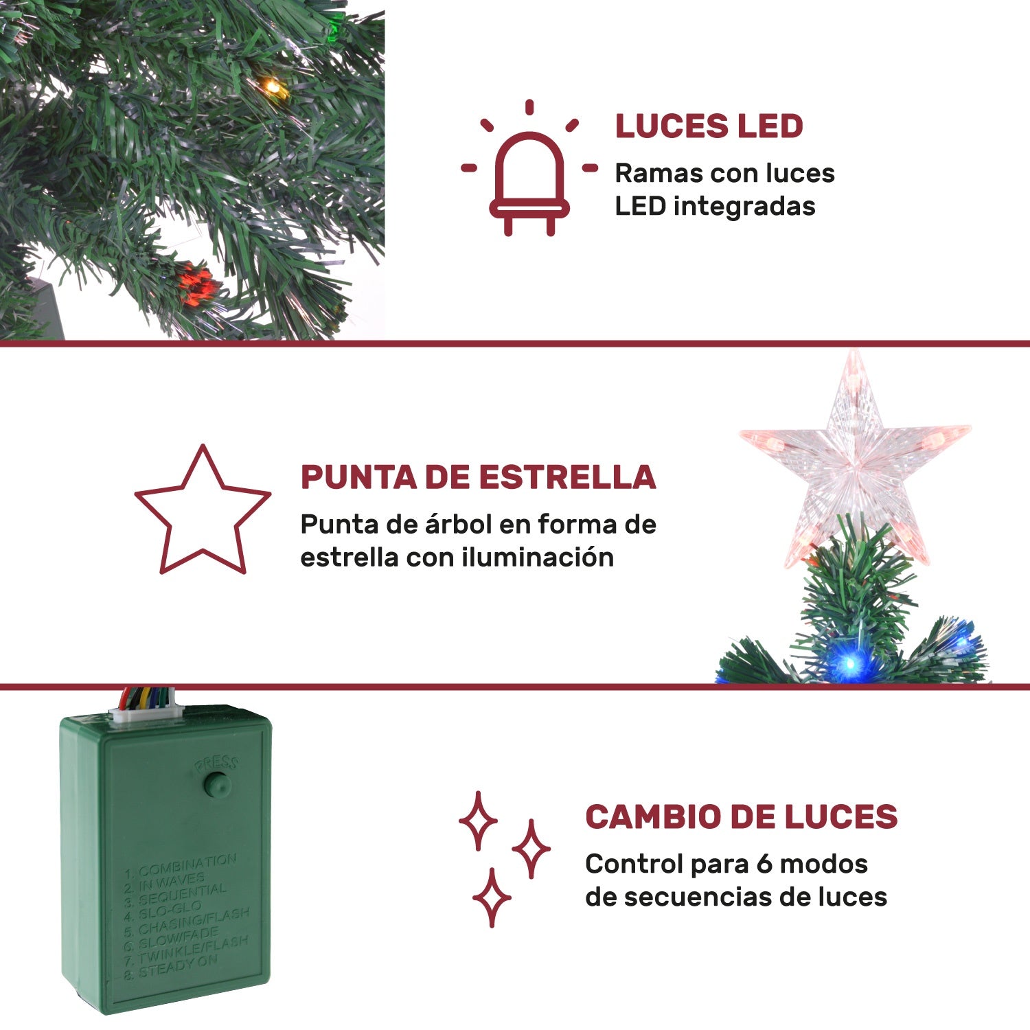 Arbol Navidad Led Fibra Optica 180 Cm 200 Ramas + Estrella