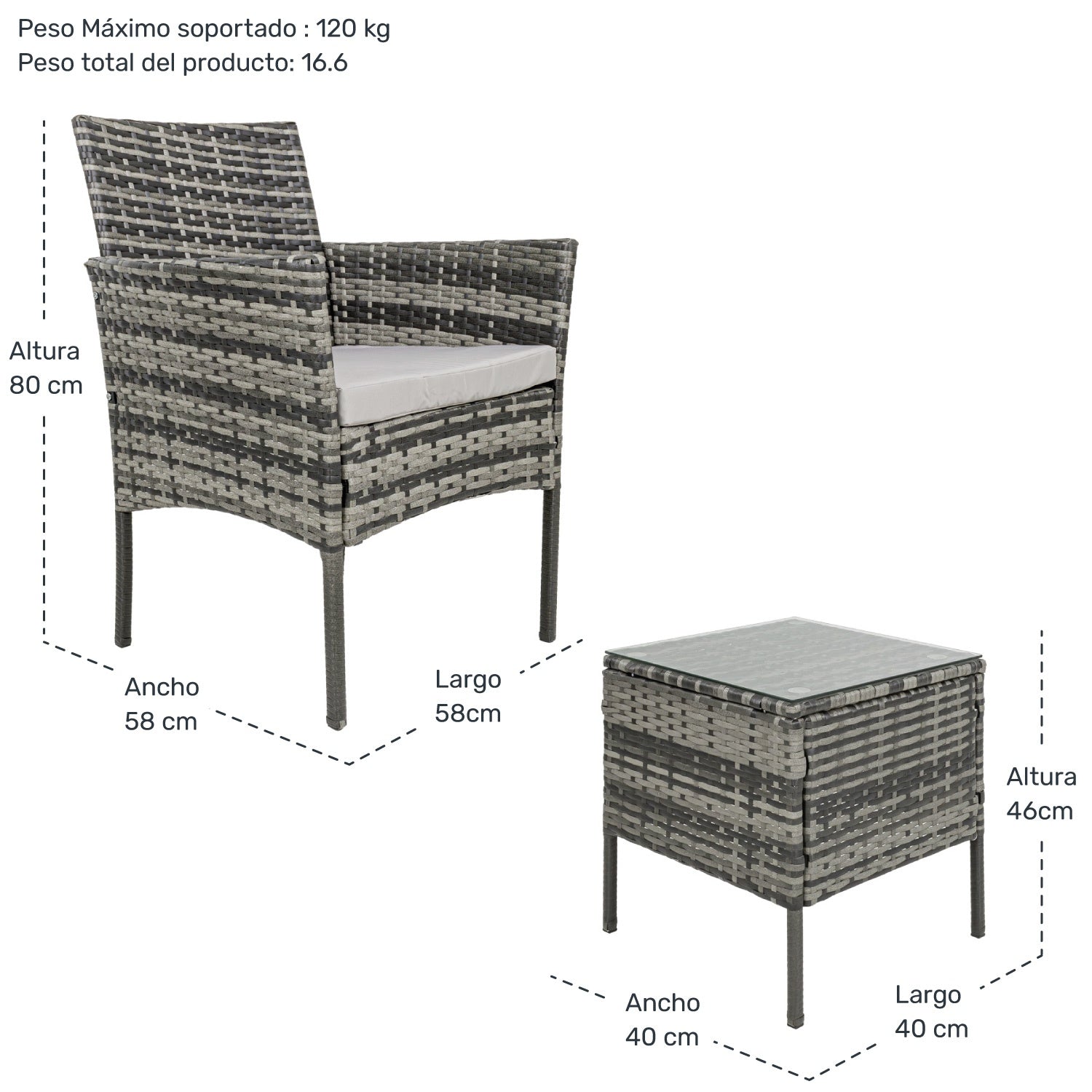 Sala Para Exterior Jardin Patio Terraza 3 Pzs + Cojines
