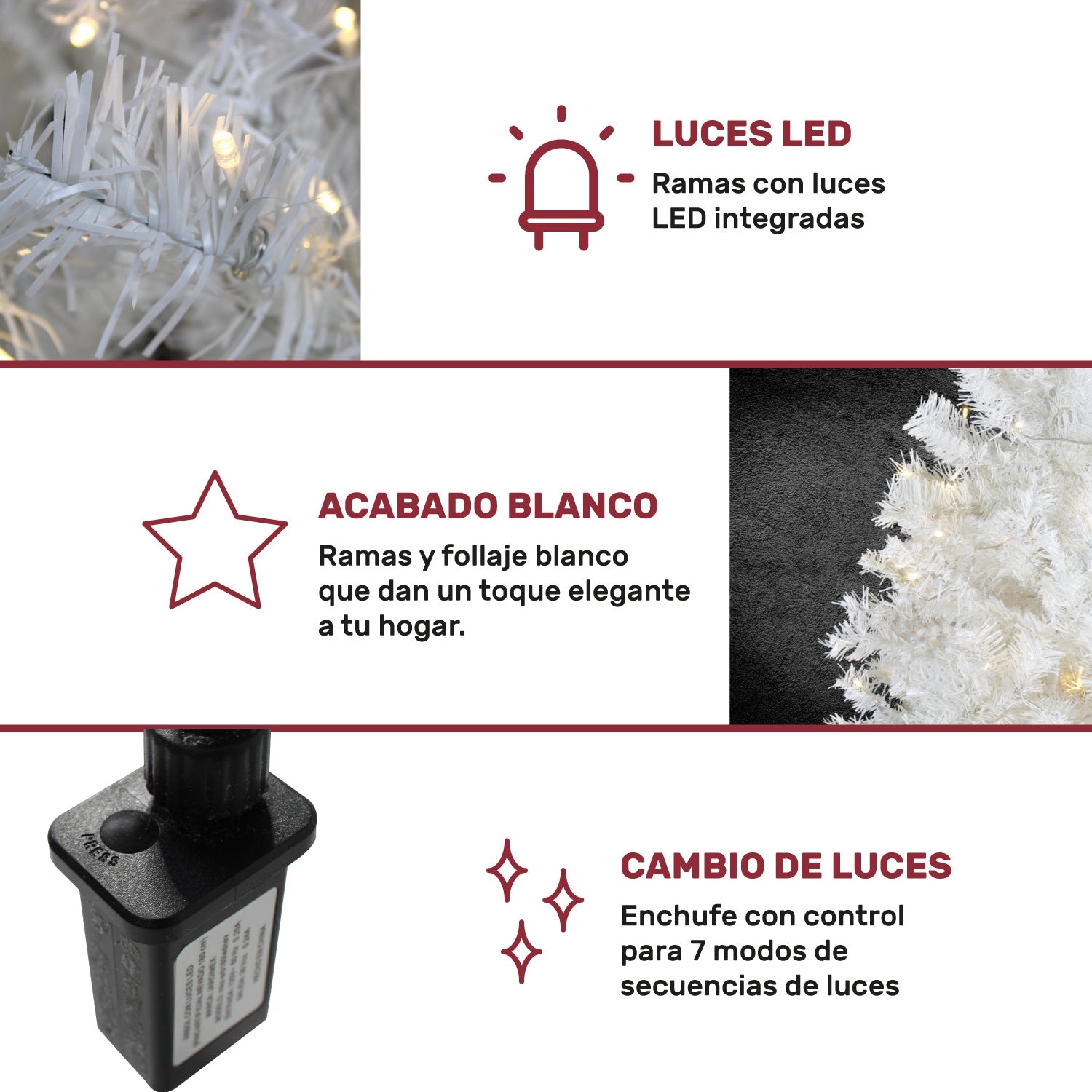 Arbol Navidad Blanco 2.0 Mts Luces Led 600 Ramas Frondoso