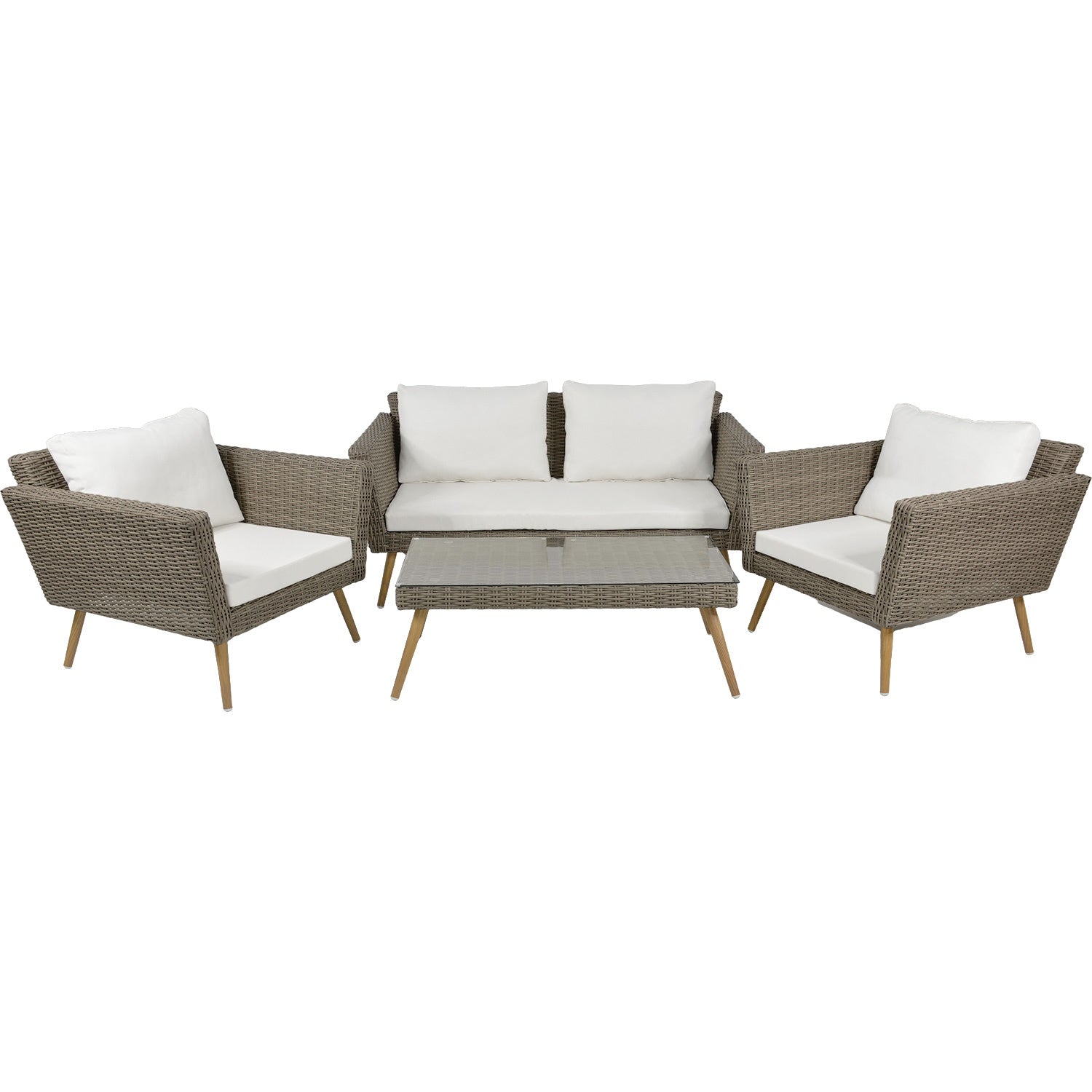 Sala Exterior 4pzs Tipo Rattan Patio Terraza Jardin Beige