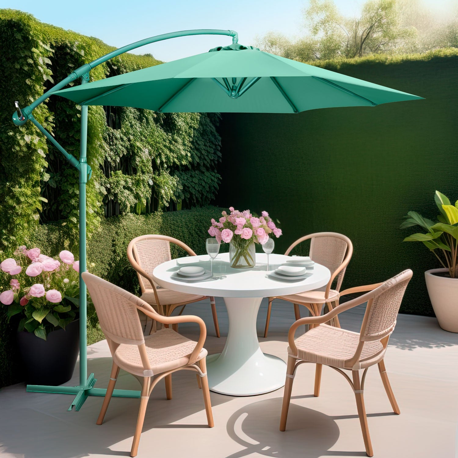 Sombrilla Moderna 2.9 M Jardin Exterior Playa Terraza Verde