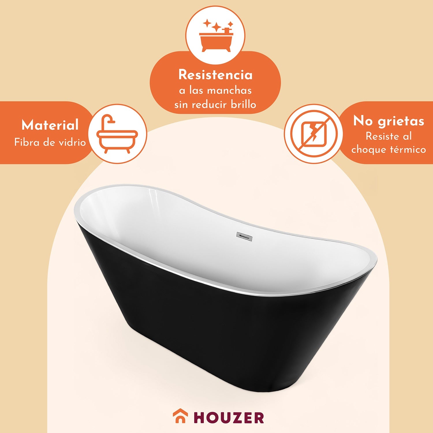 Tina Baño Fibra De Vidrio Bañera Lujo Teseo 170 X 72 X 70 Cm Color Negro