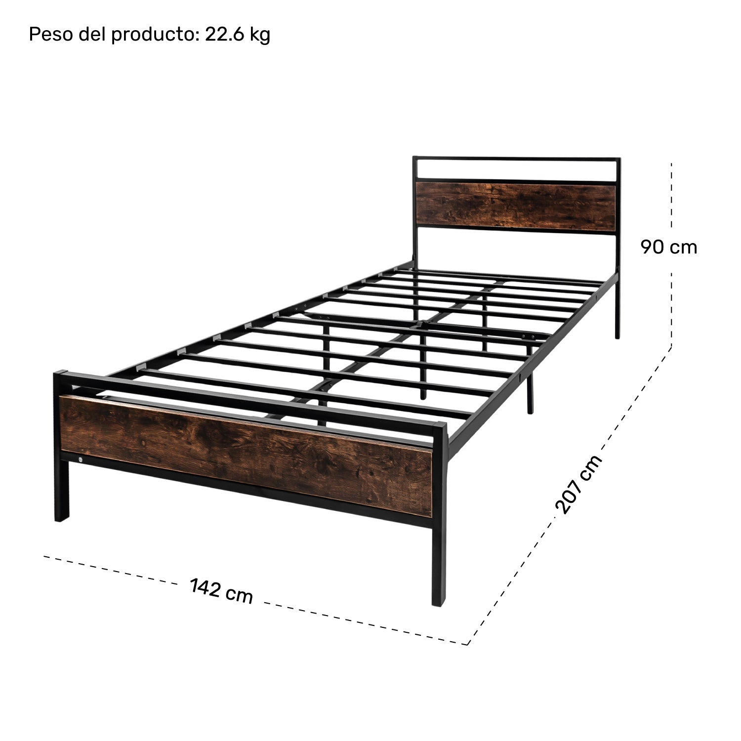 Base Cama Matrimonial Country Tipo Madera Moderna Metal