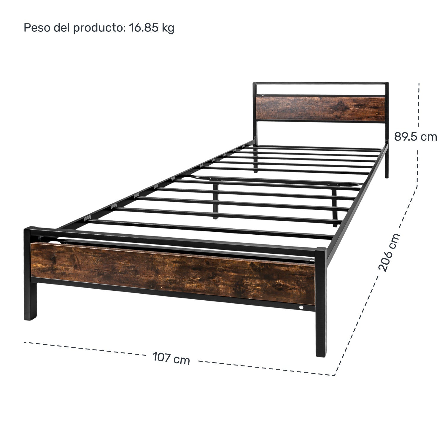 Base Cama Country Tipo Madera Individual Moderna Metal Acero