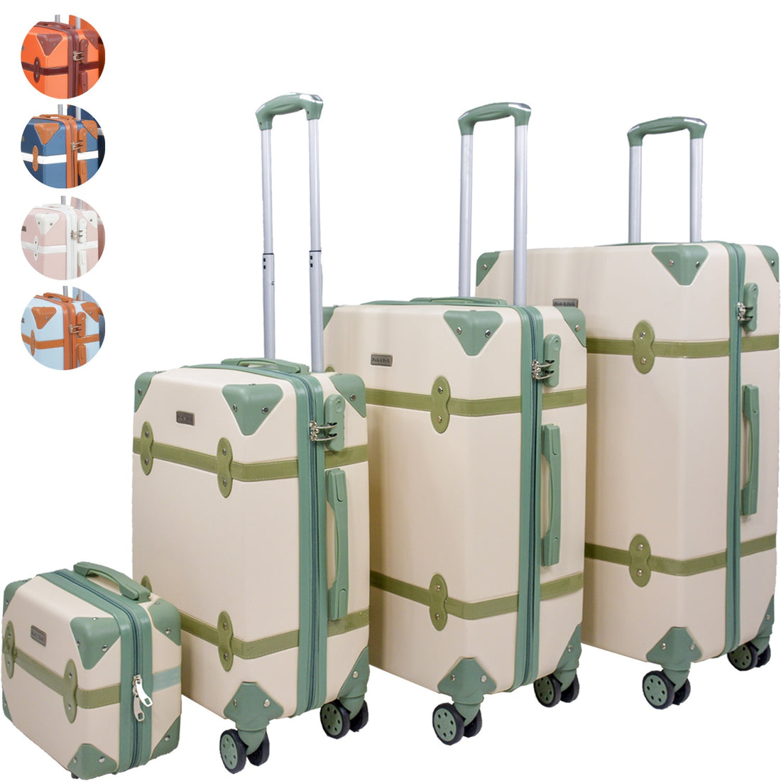 Set 4 Maletas Vintage Verde Resistentes Retro Tipo Baul