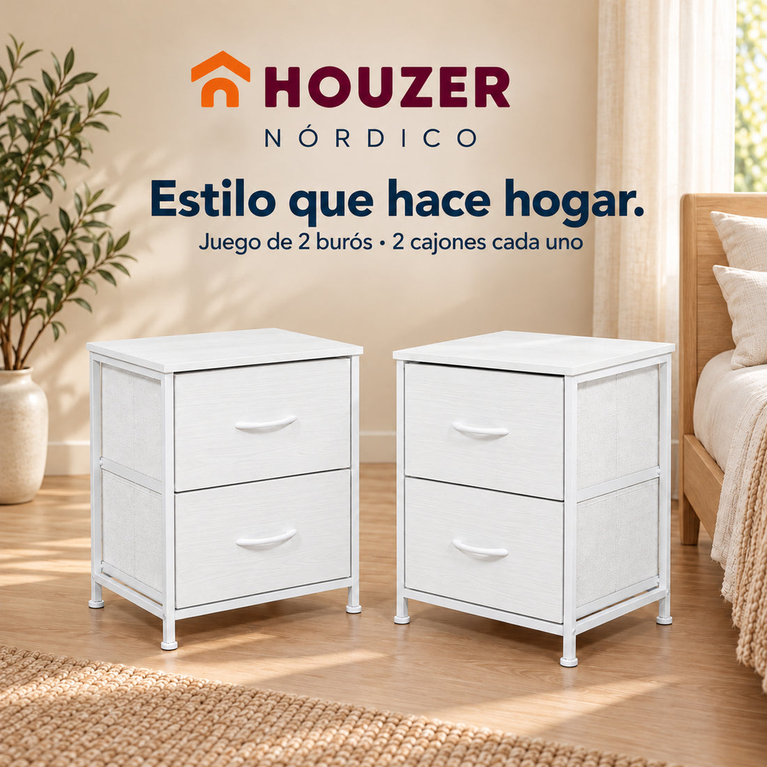 Set De 2 Buros Mesas De Noche 4 Cajones Organizador Acero Nordico