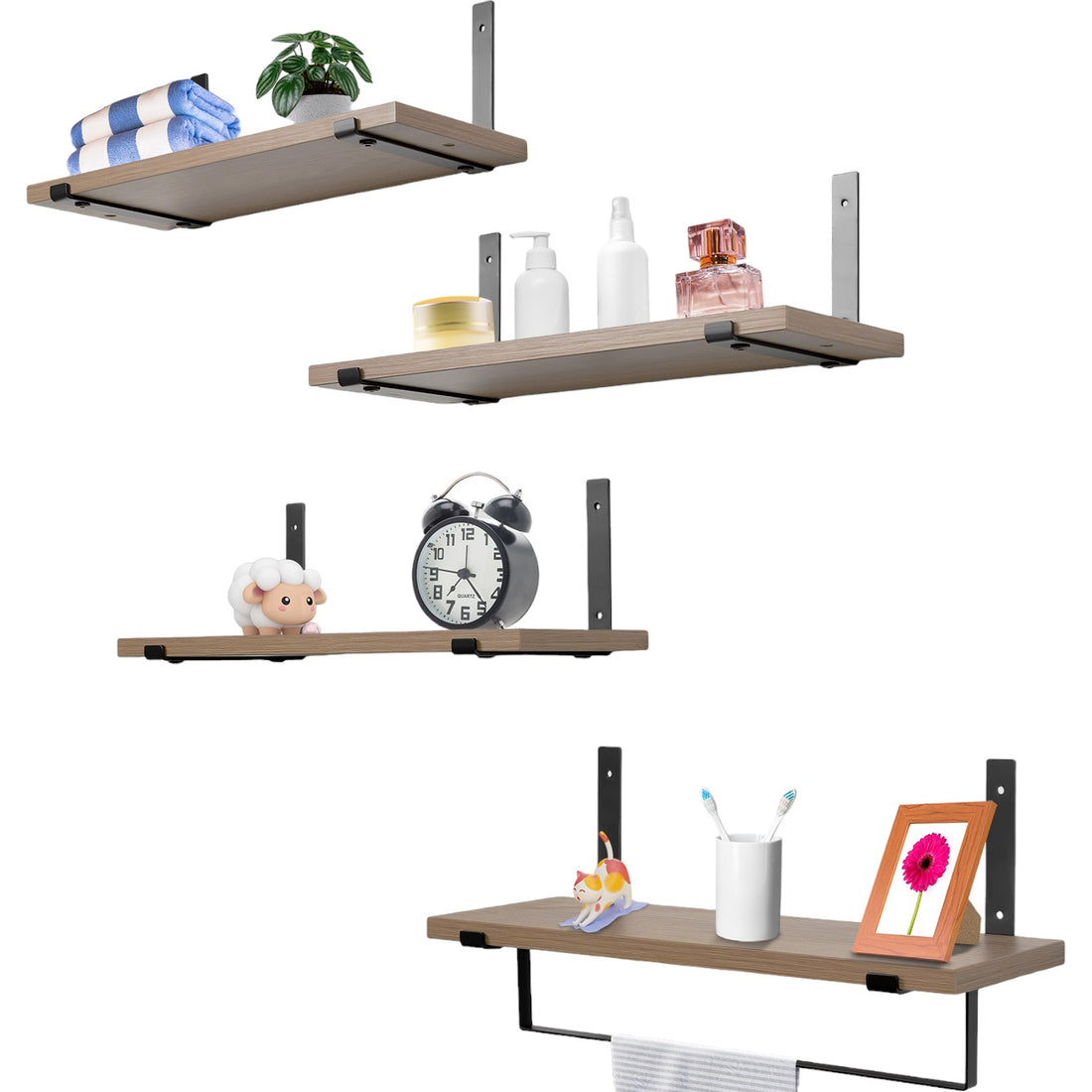 Set 4 Repisas Madera Estantes Flotantes Modernas 40x15 Cm