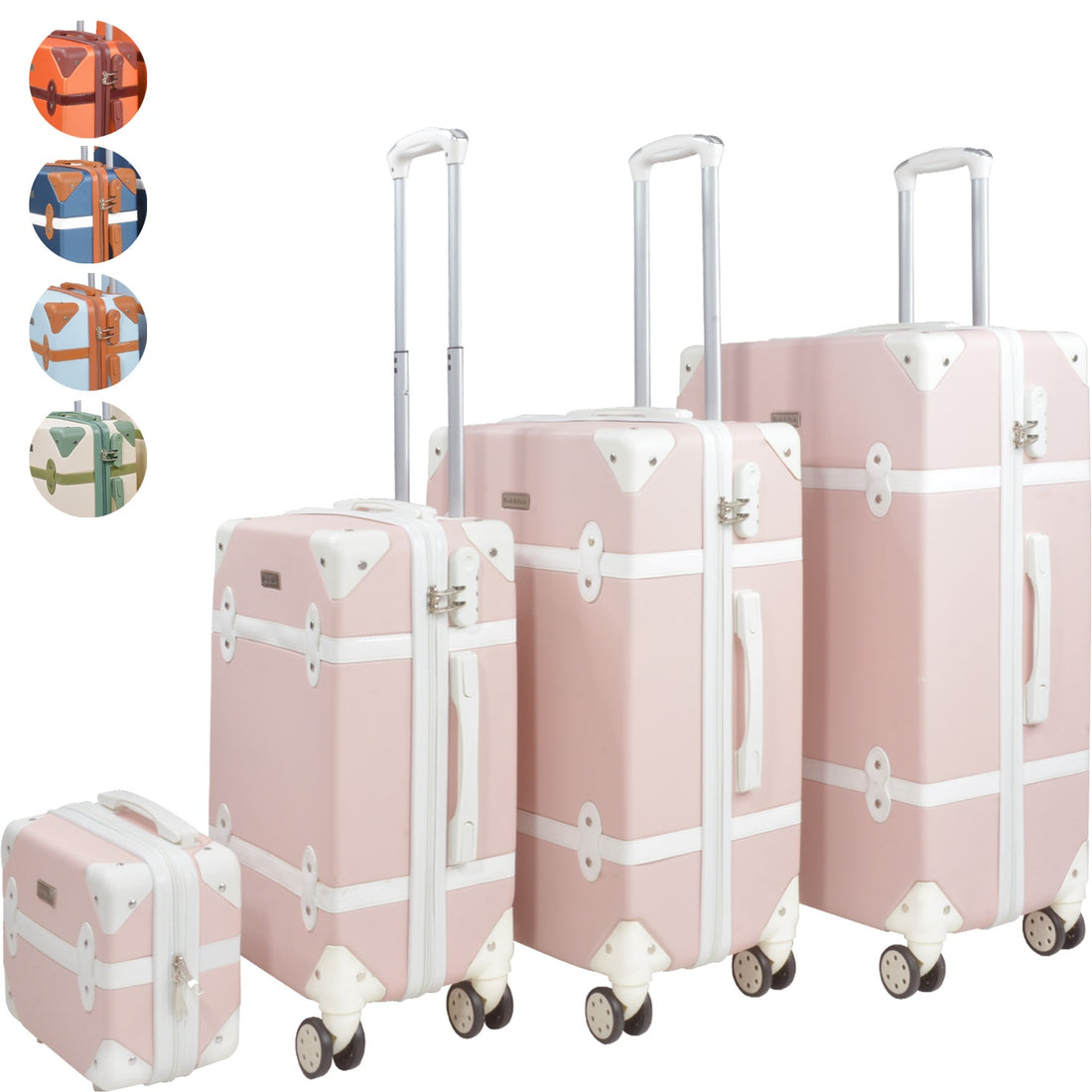 Set 4 Maletas Vintage Rosa Retro Tipo Baul Ruedas Reforzadas