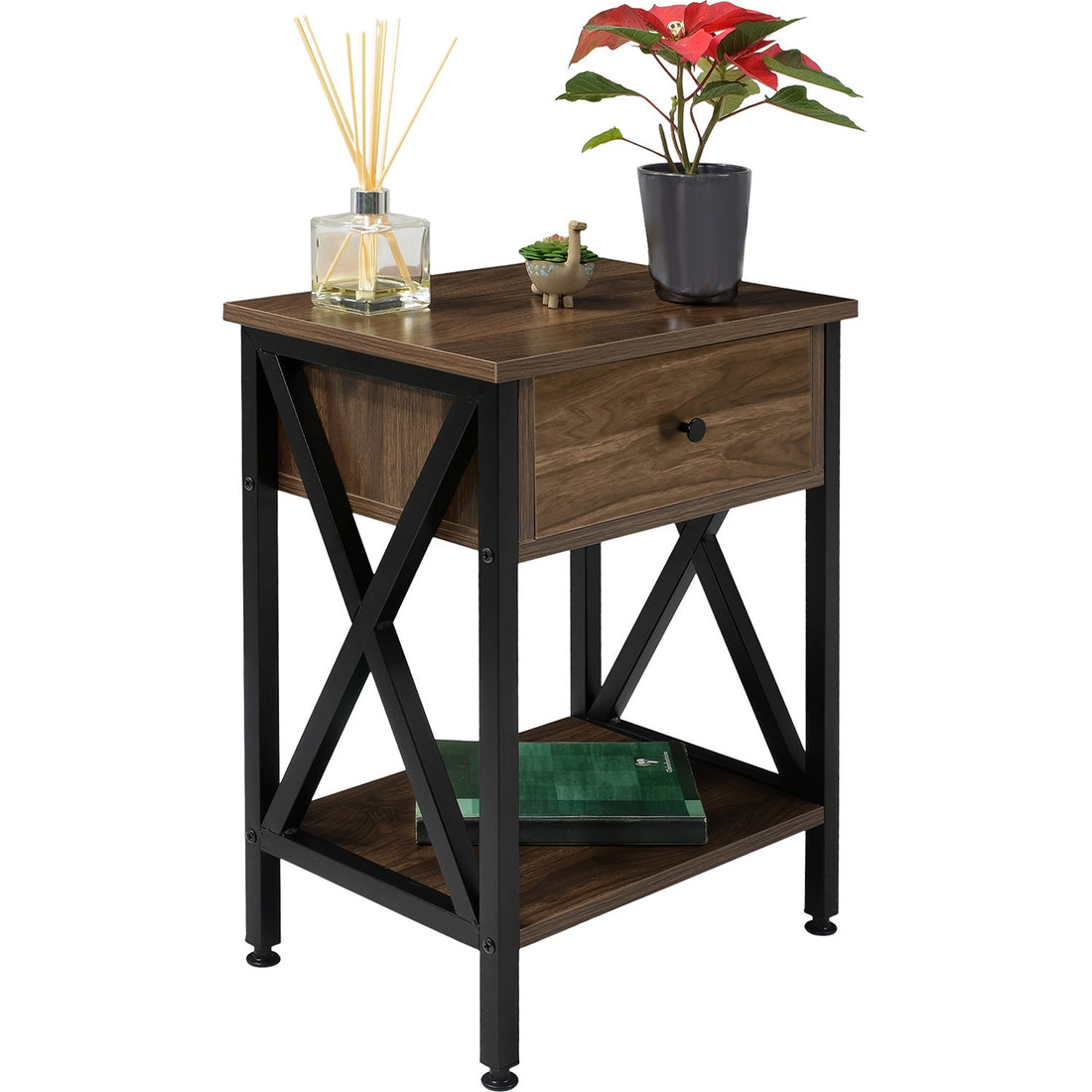 Buro Rustico Madera Cafe Recamara Habitacion Mesa De Noche Acabado Brillante