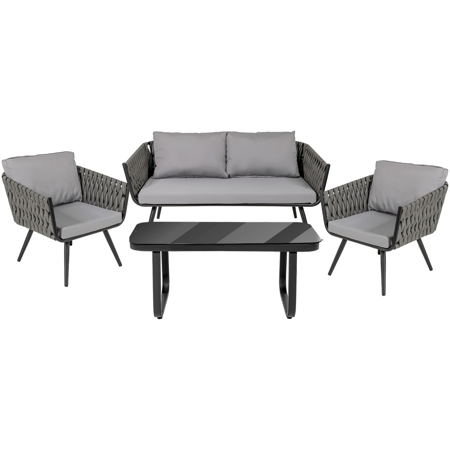 Sala Exterior Tejida Rattan Jardin Patio Terraza 4 Pz Gris