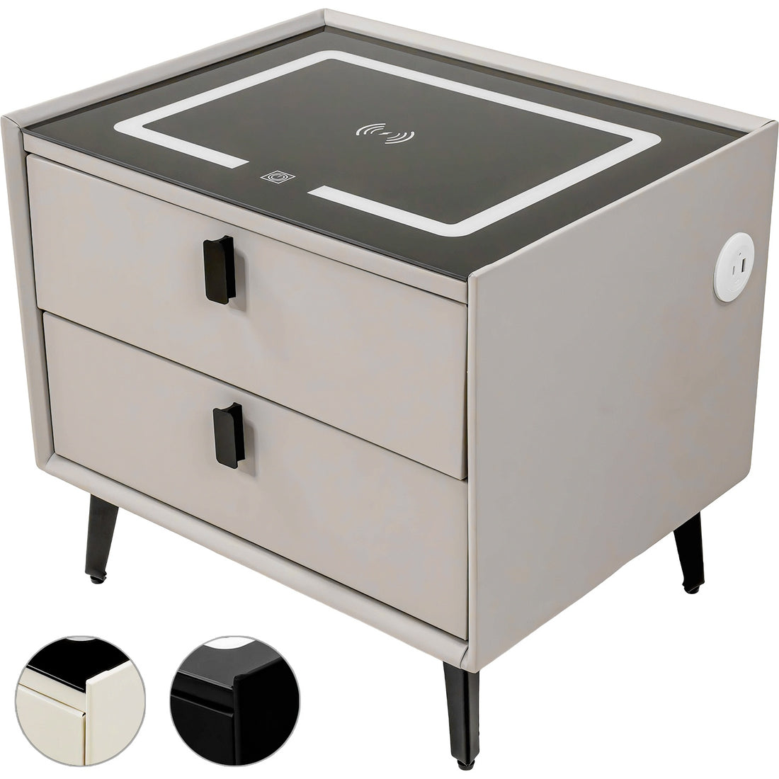 Mesa Noche Buro Gris Inteligente Cargador Inalambrico Luz Led Usb