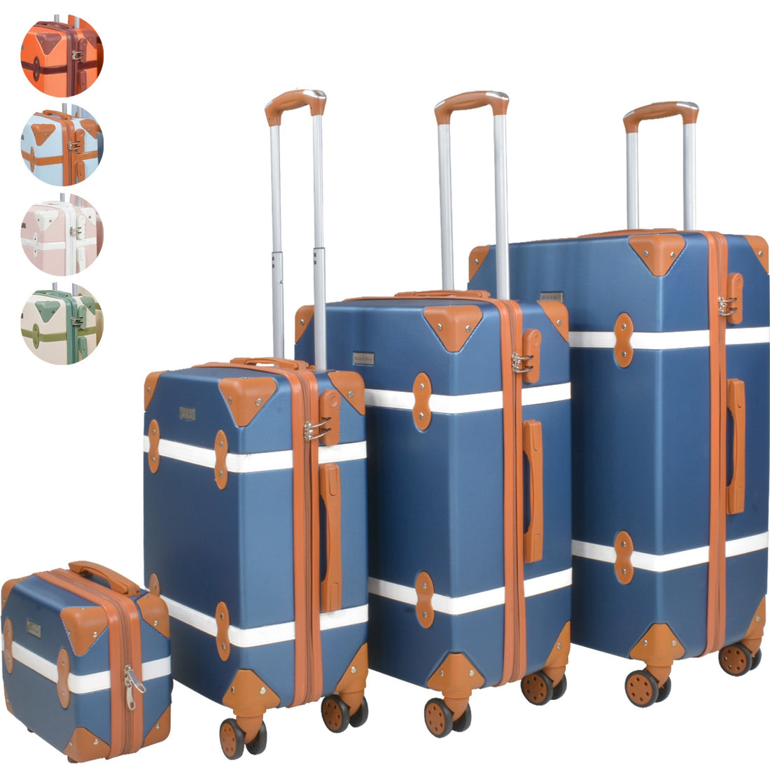 Set 4 Maletas Vintage 4 Ruedas Resistentes Retro Tipo Baul