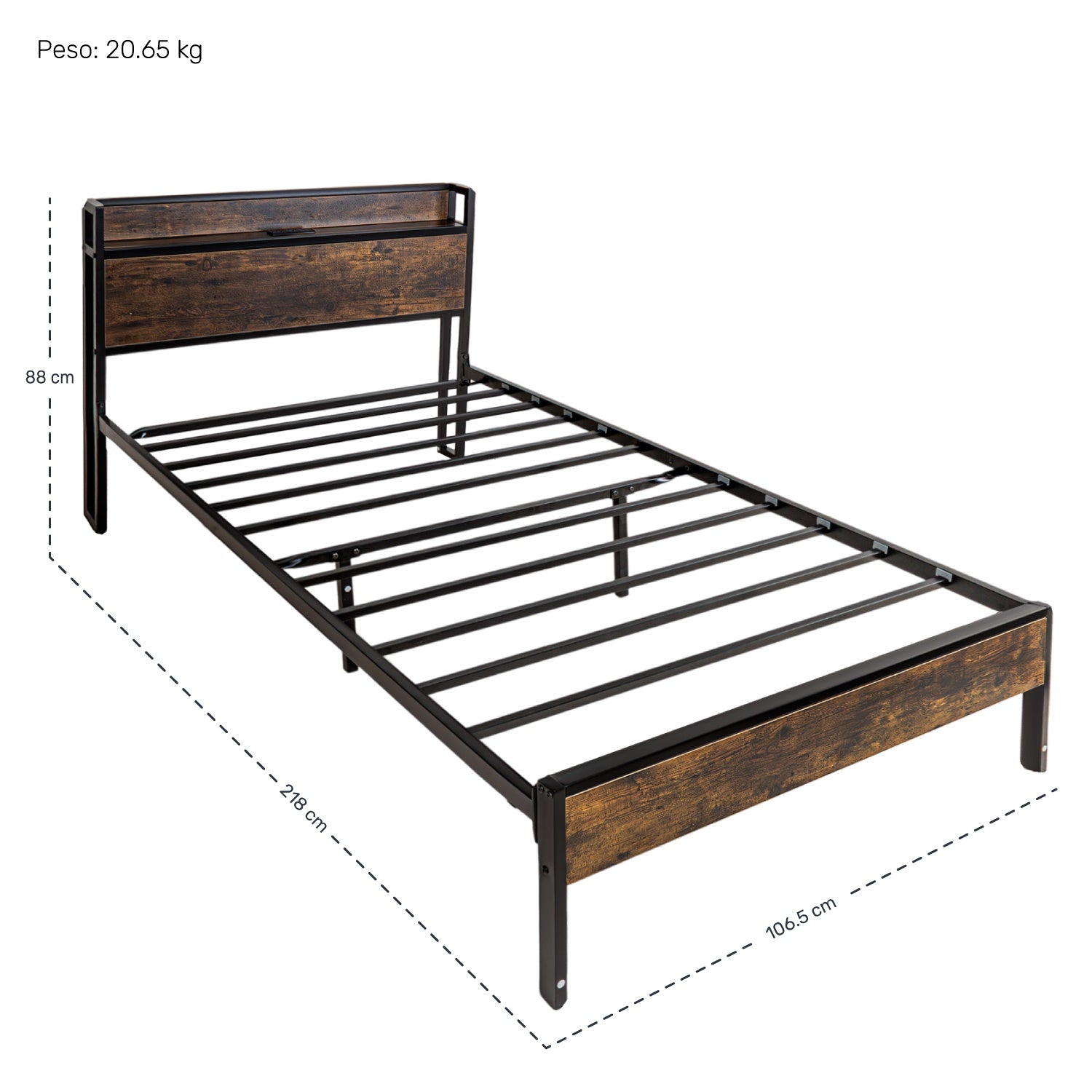 Base Cama Individual Usb Country Tipo Madera Moderna