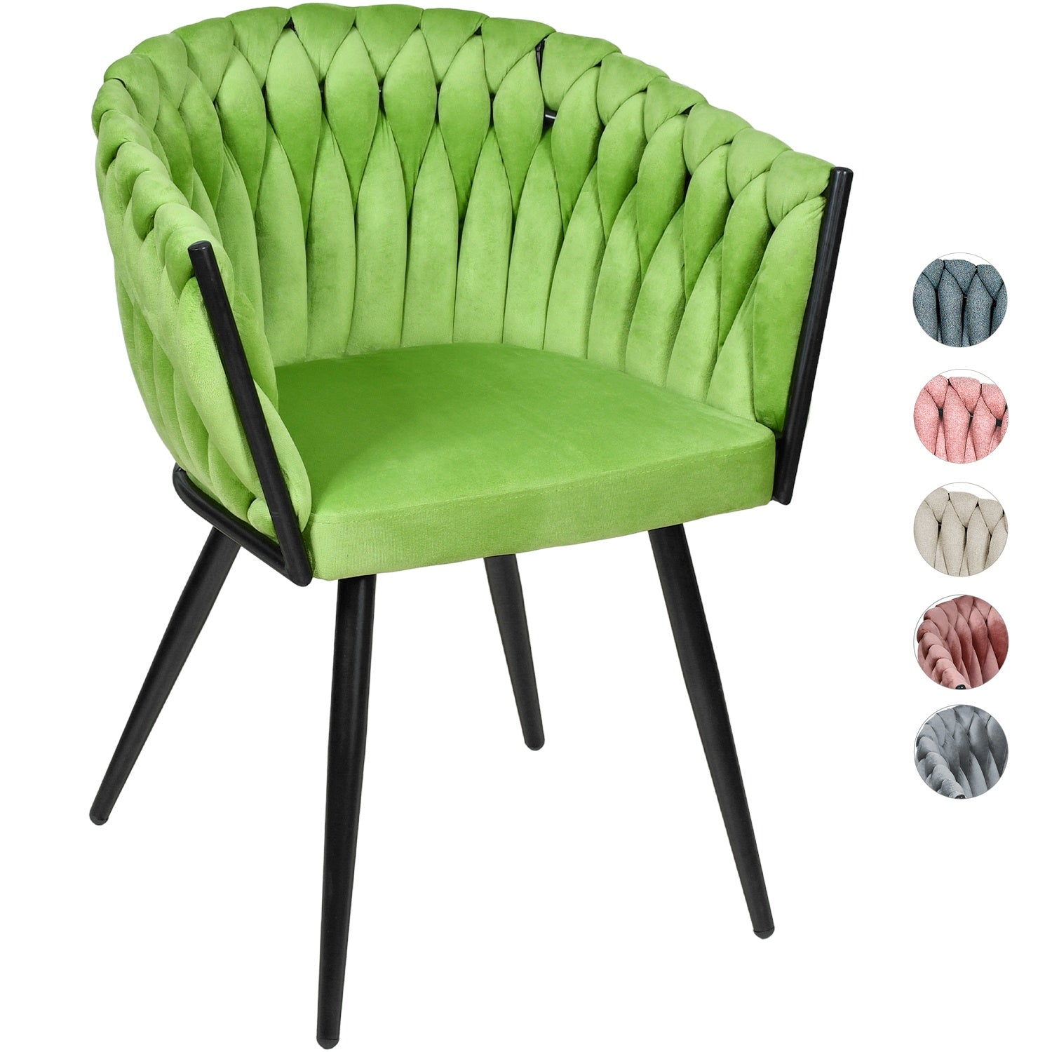 Silla Comedor-Tejida Terciopelo Modernas Elegante Estructura De La Silla Negro Asiento Verde