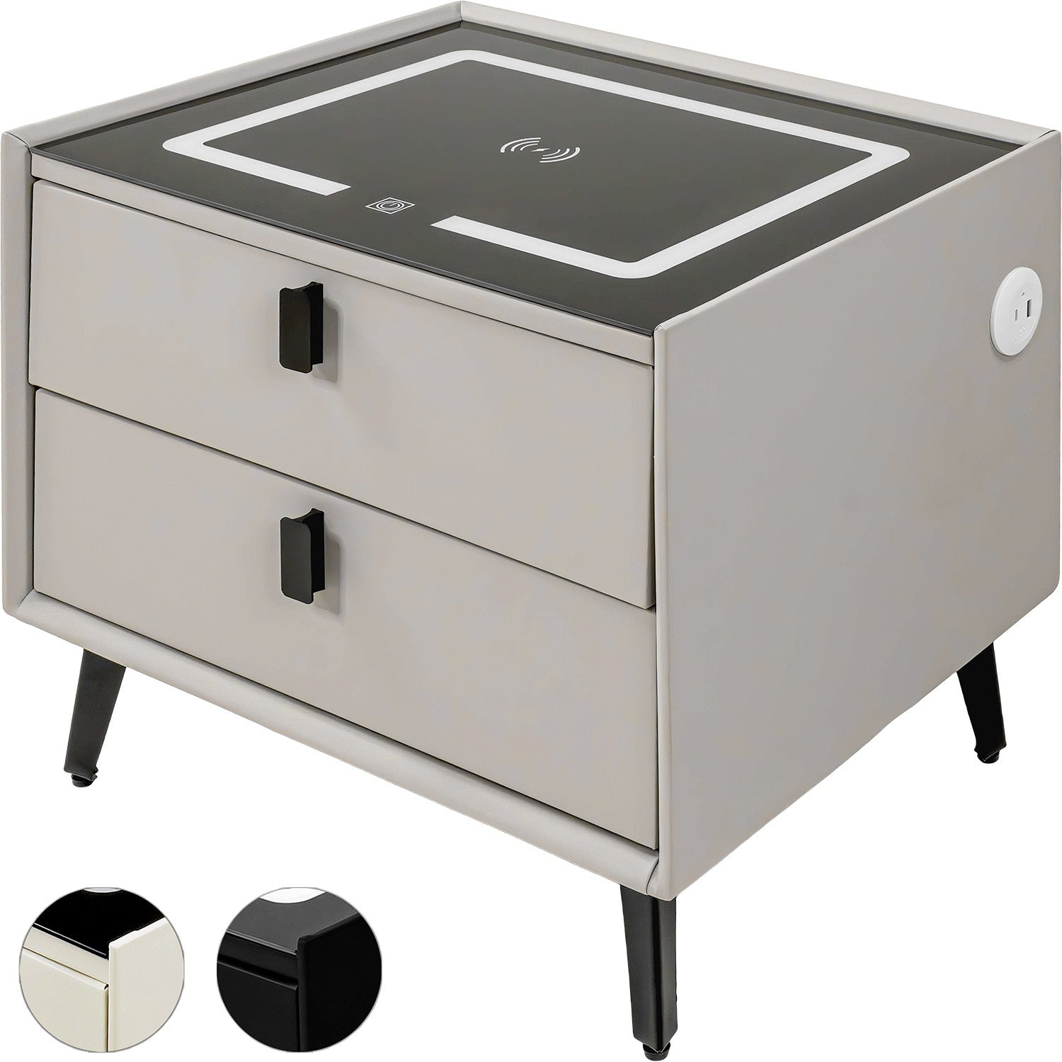 Mesa Noche Buro Gris Inteligente Cargador Inalambrico Luz Led Usb