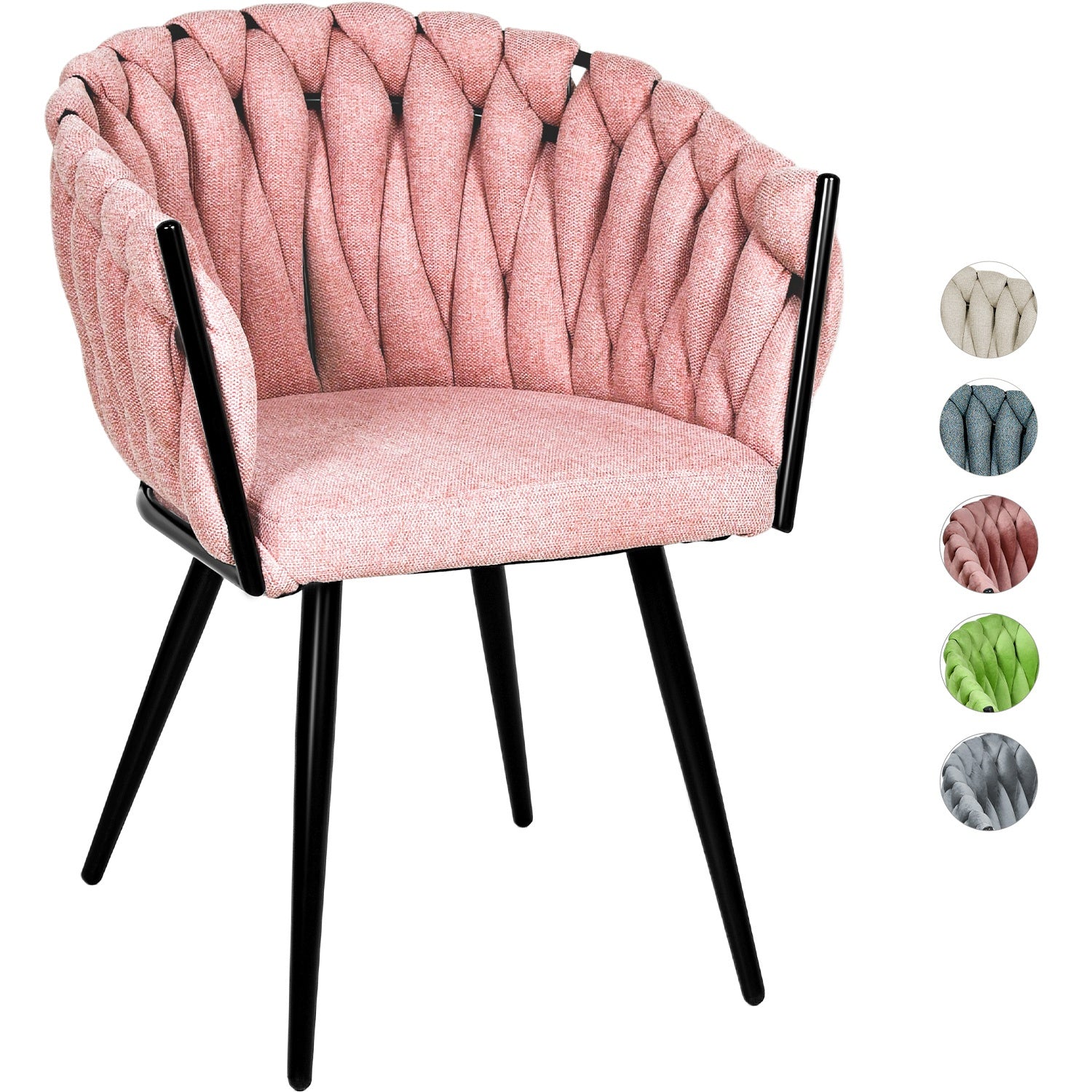 Silla Comedor Patron Tejido Elegante Moderno Estructura De La Silla Negro Asiento Rosa