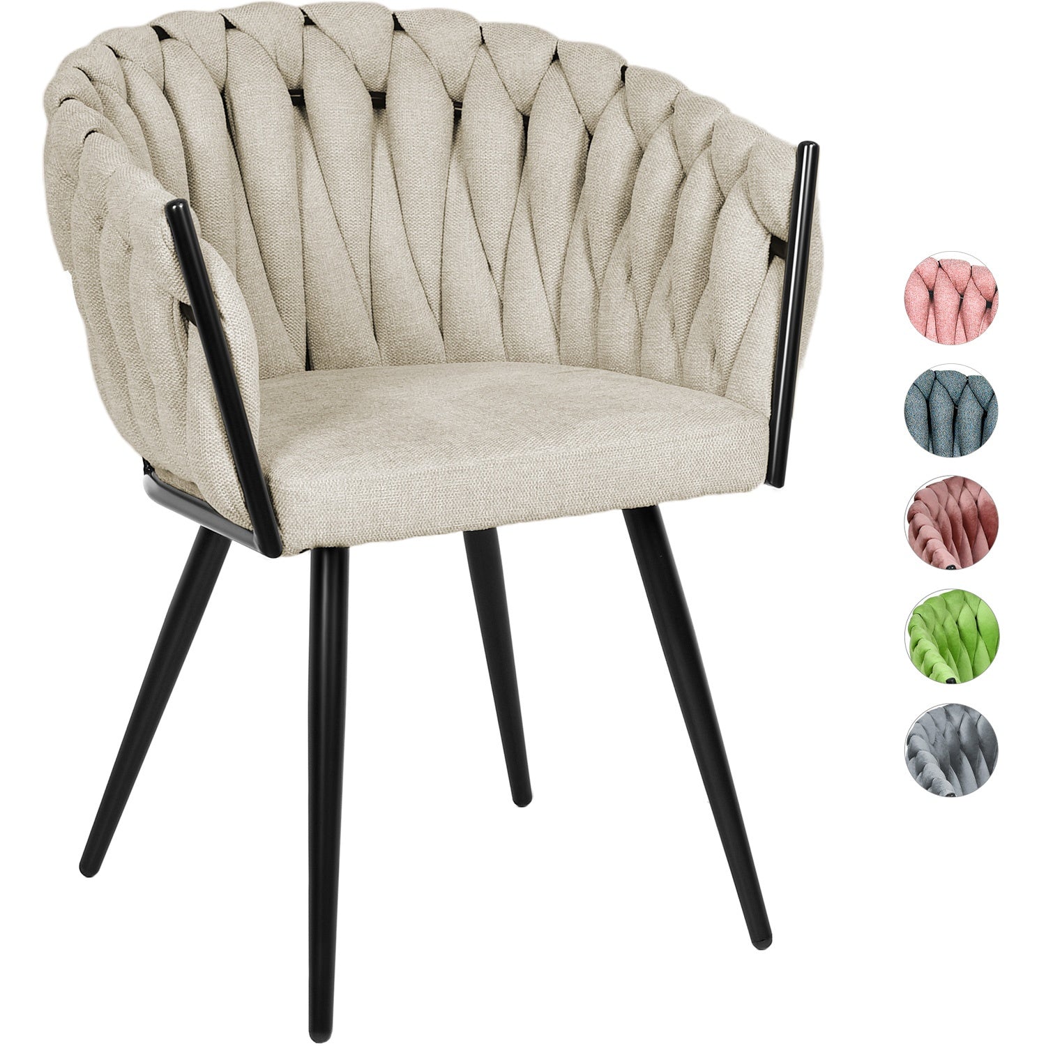 Silla Comedor Patron Tejido Elegante Moderno Estructura De La Silla Negro Asiento Beige