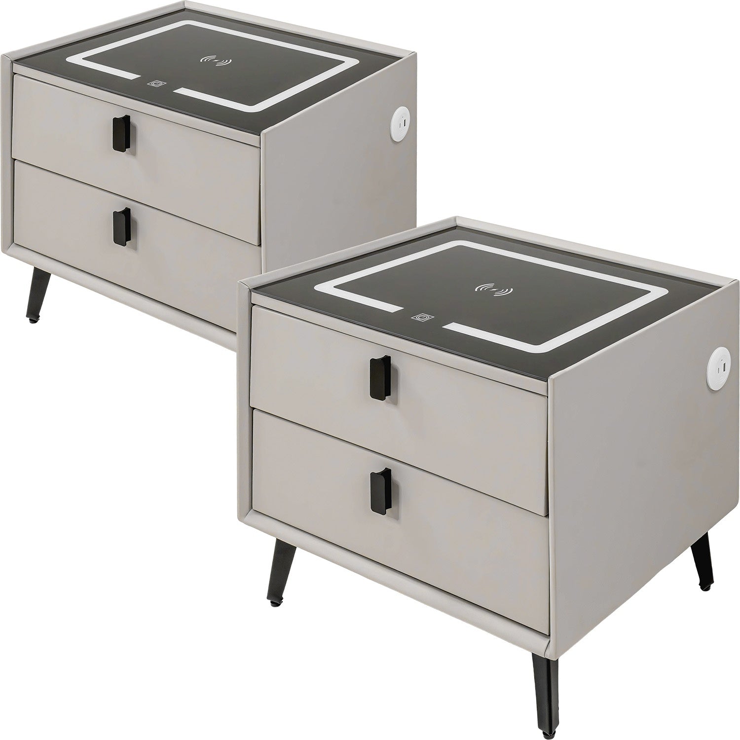 Mesa Noche Buro Gris Inteligente Cargador Inalambrico Luz Led Usb