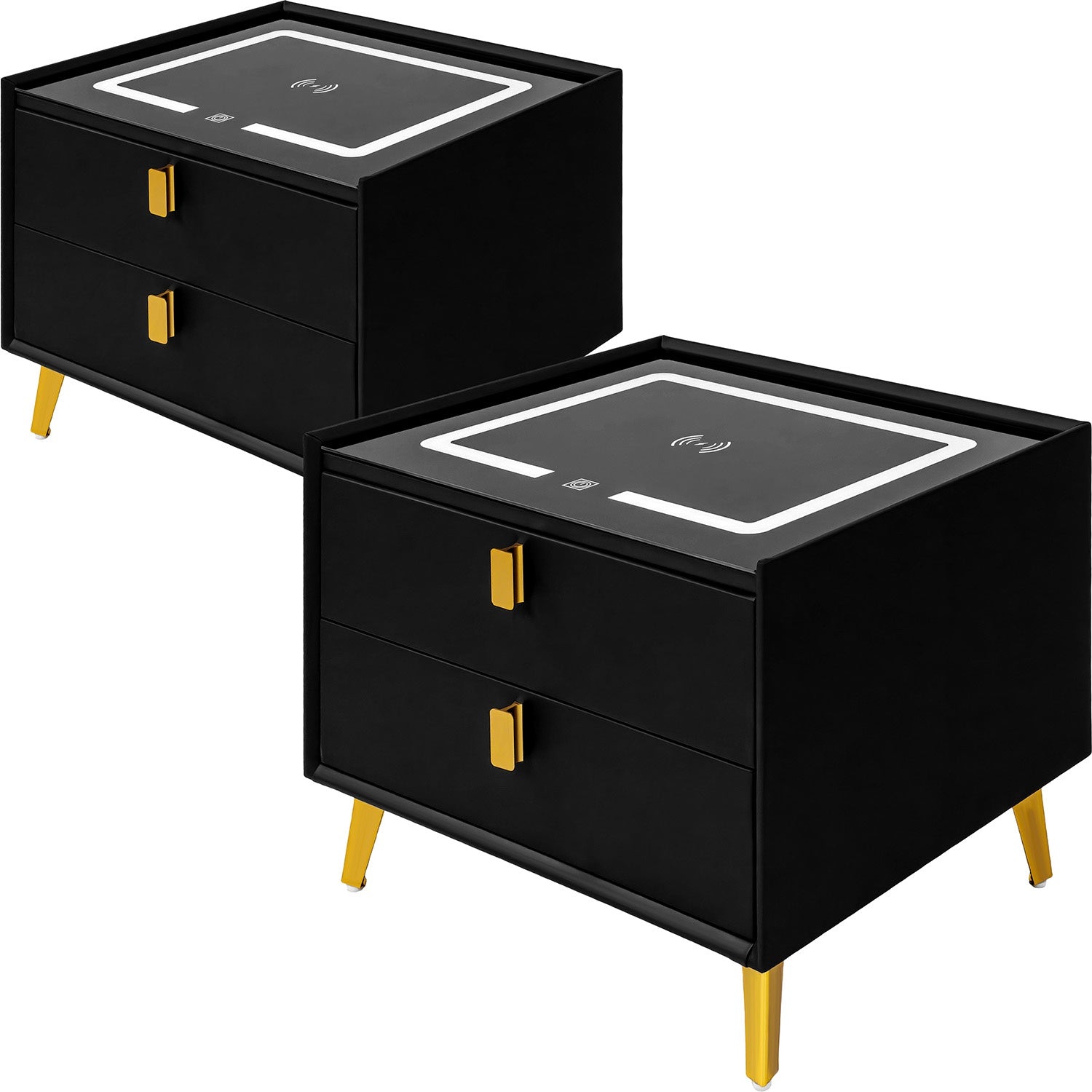 Mesa Noche Buro Negro Inteligente Cargador Inalambrico Luz Led Usb