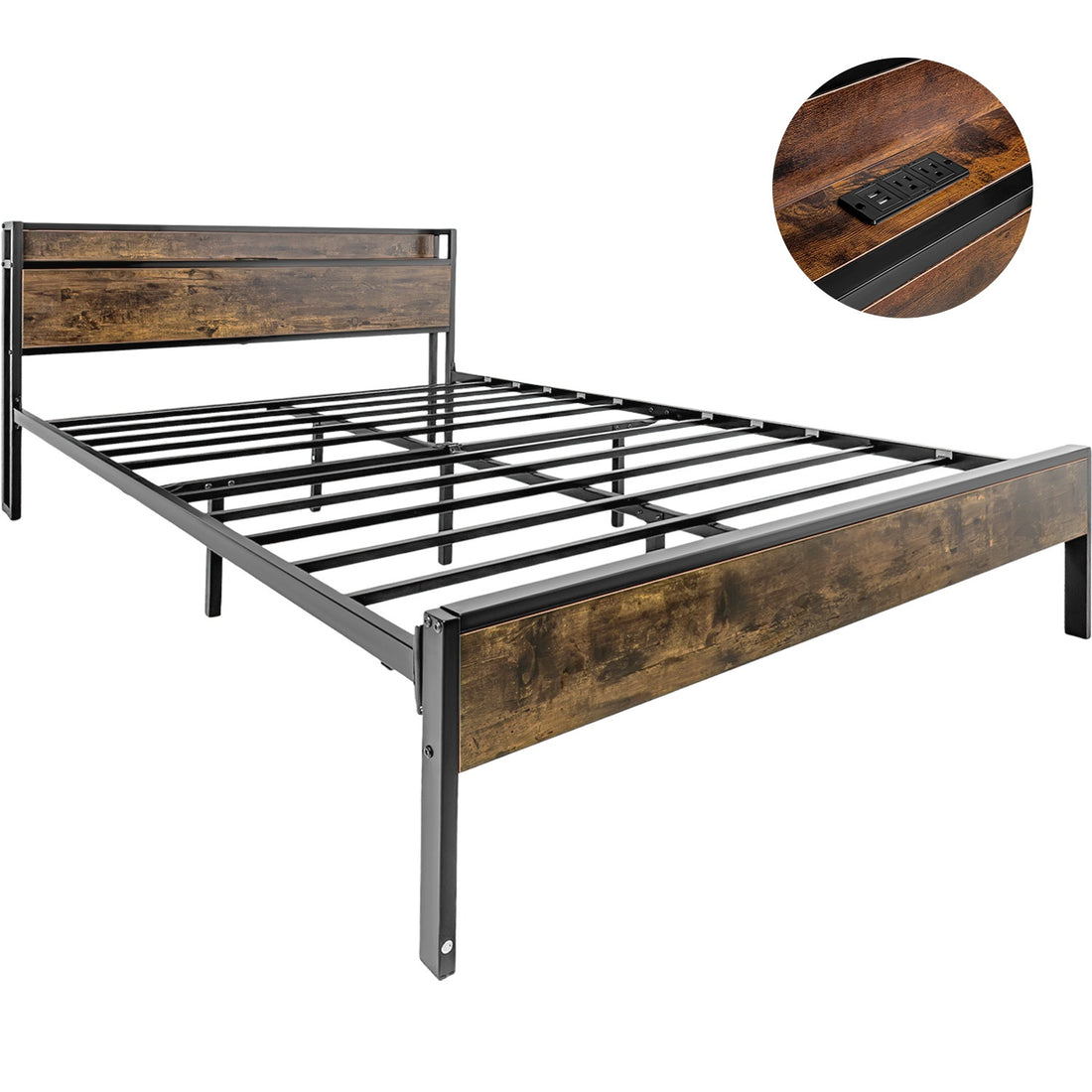 Base Cama Matrimonial Usb Country Tipo Madera Moderna