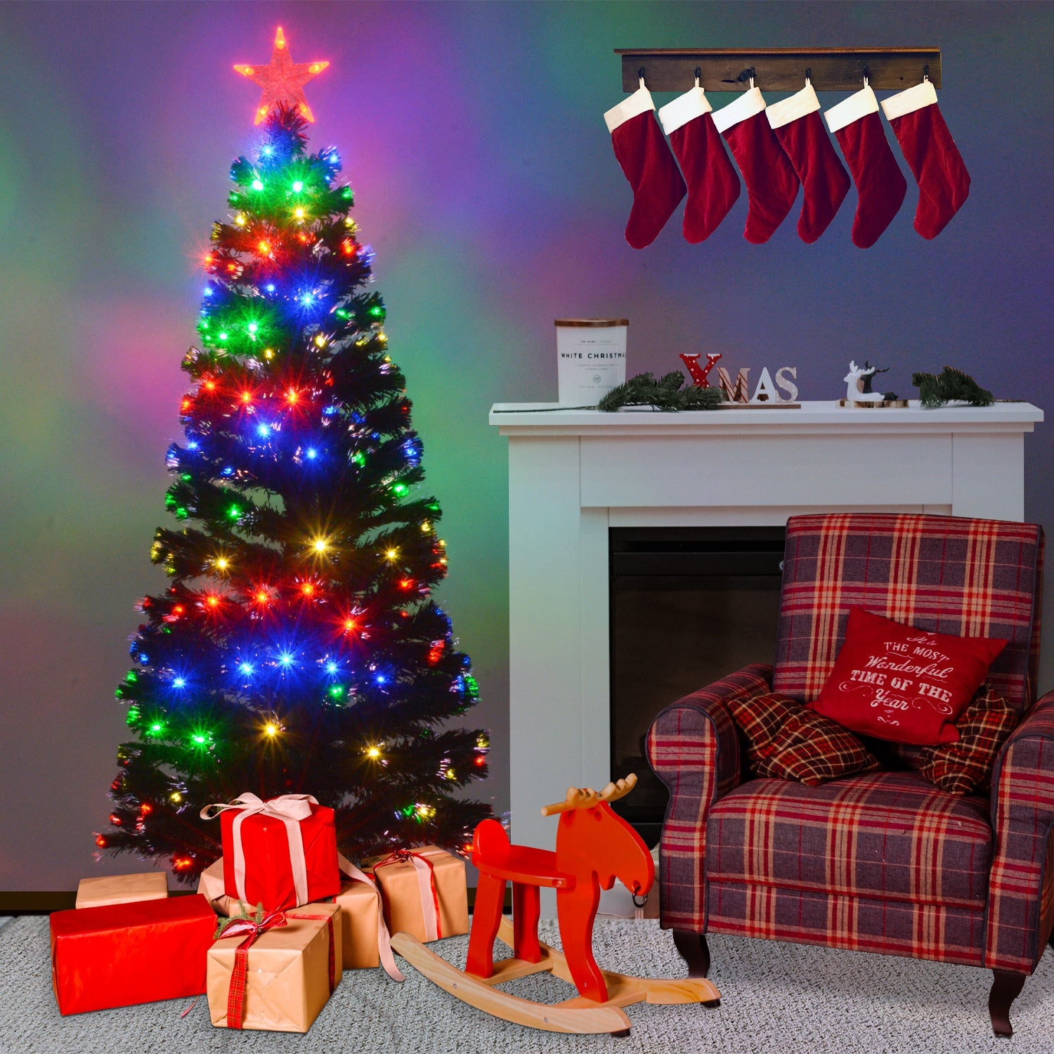 Arbol Navidad Led Fibra Optica 180 Cm 200 Ramas + Estrella