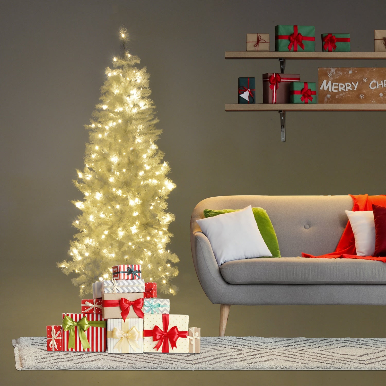 Arbol Navidad Blanco 2.0 Mts Luces Led 600 Ramas Frondoso