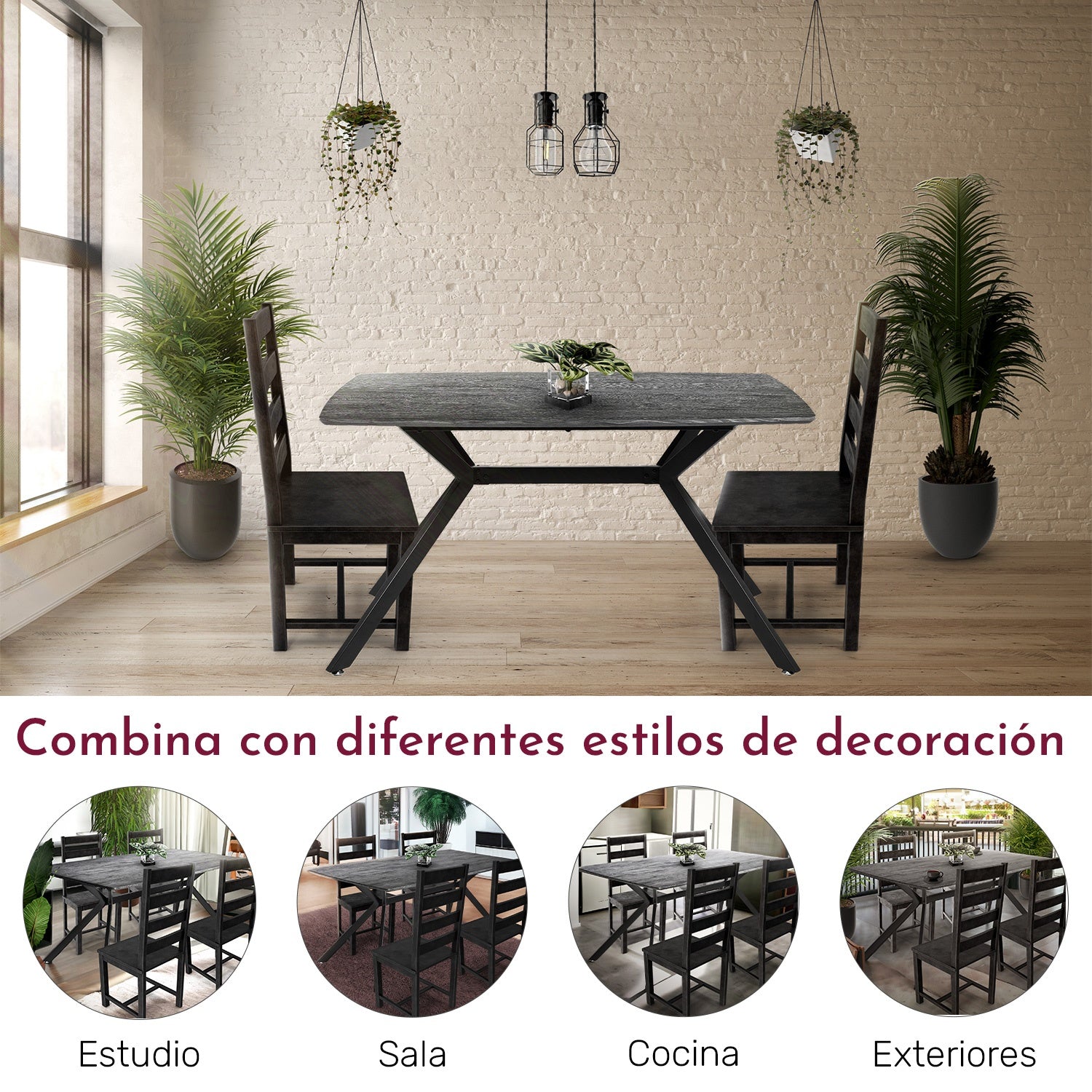 Mesa Comedor Nordico 4pers Gris Casa Hogar Lujo 130x80x74