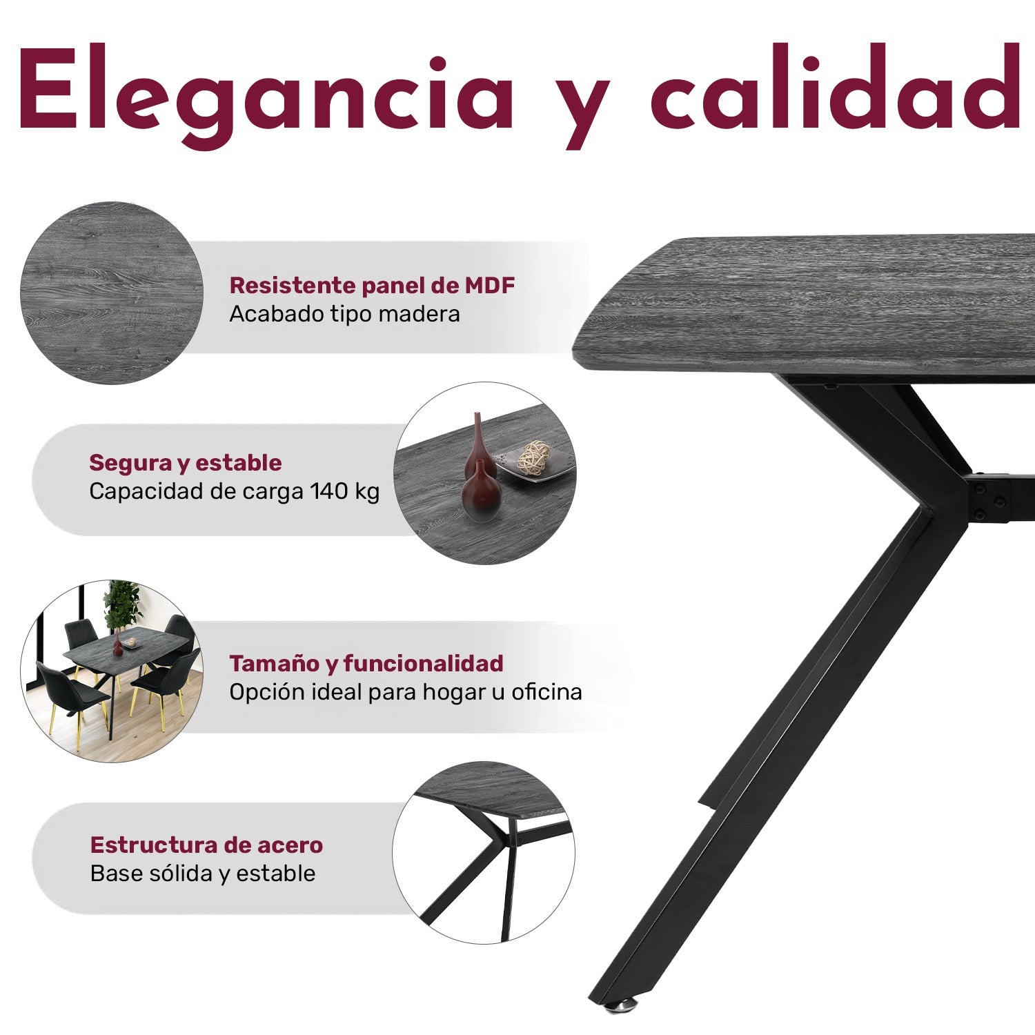 Mesa Comedor Nordico 4pers Gris Casa Hogar Lujo 130x80x74