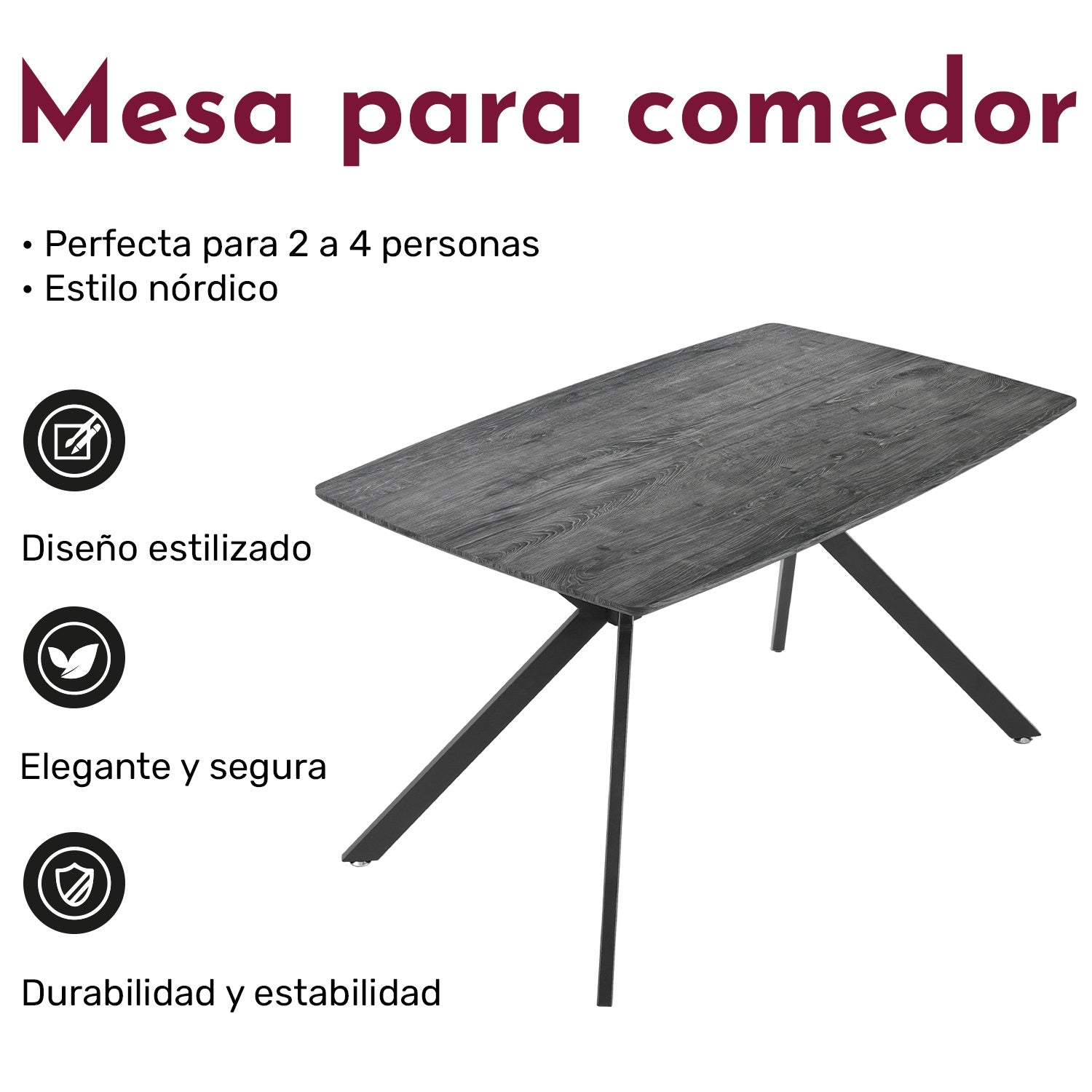 Mesa Comedor Nordico 4pers Gris Casa Hogar Lujo 130x80x74