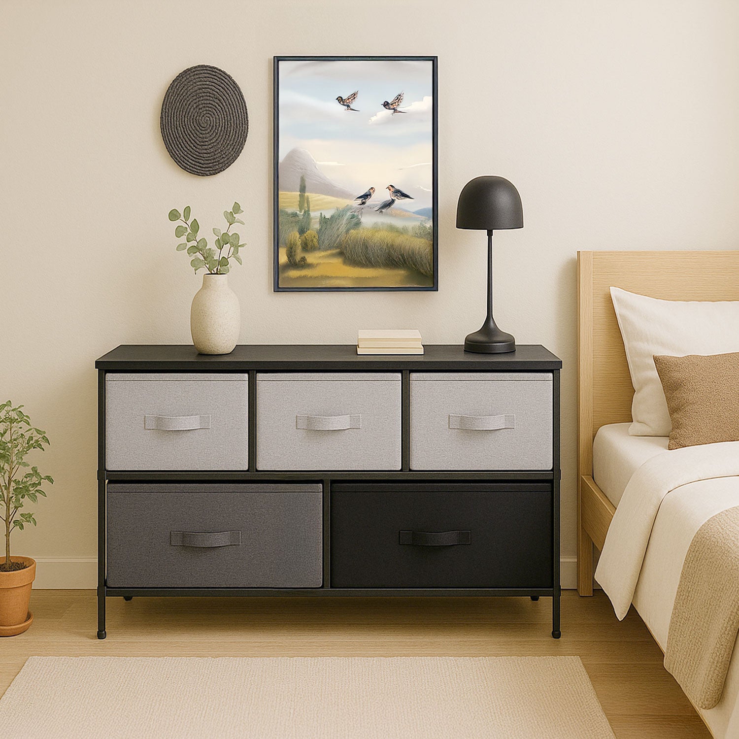 Mueble Buro Organizador Comoda Tela Metal 5 Cajoneras