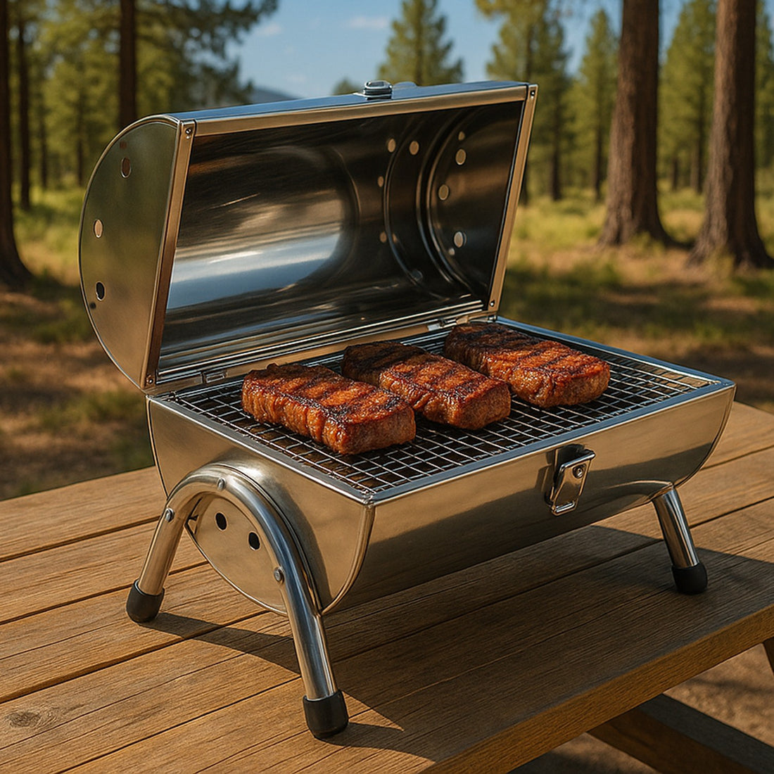 Asador Carbon Portatil Tipo Barril Cromado 2 Parrillas 42x35 Color Cromo