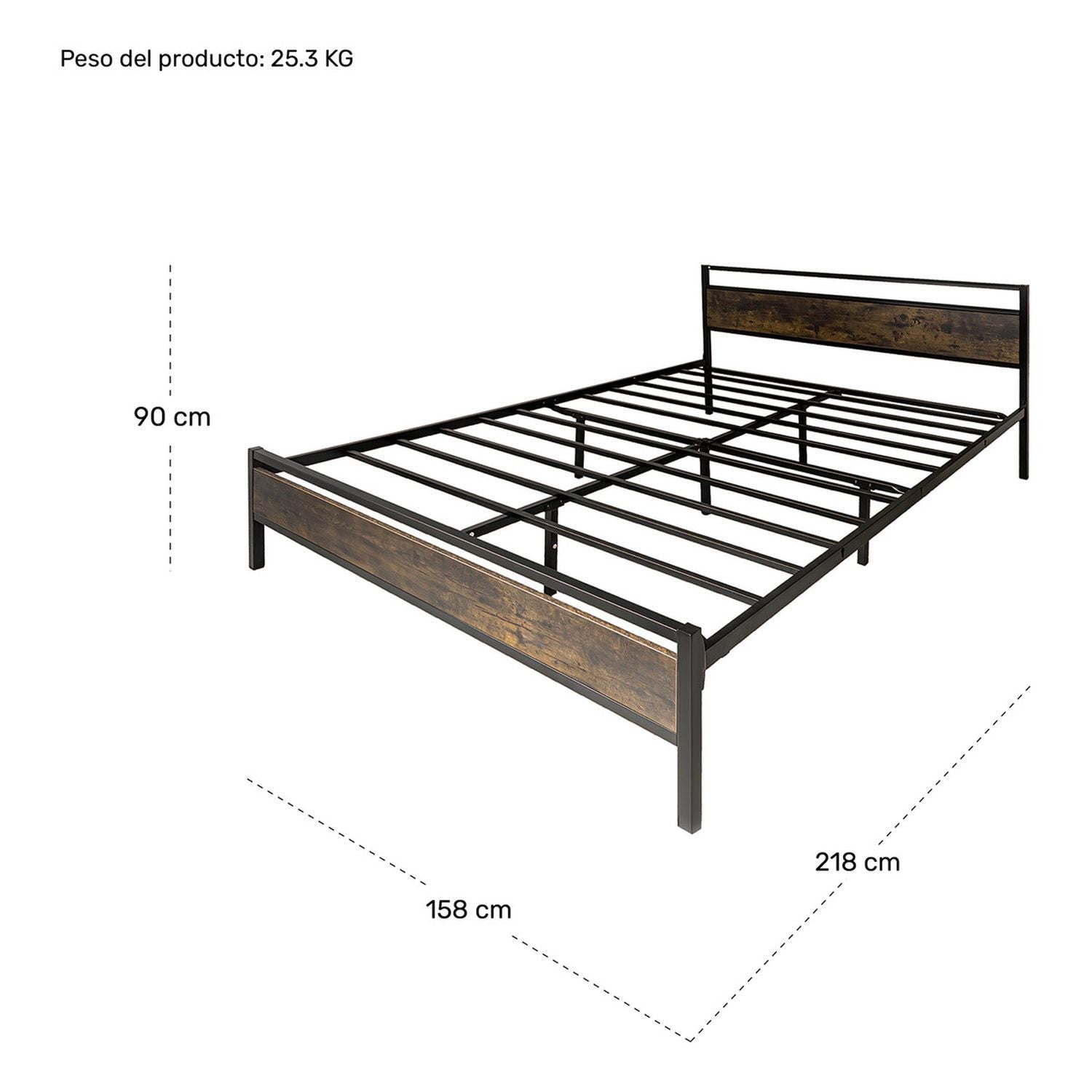 Base Cama Queen Recamara + Comoda 5 Cajones Country Moderno