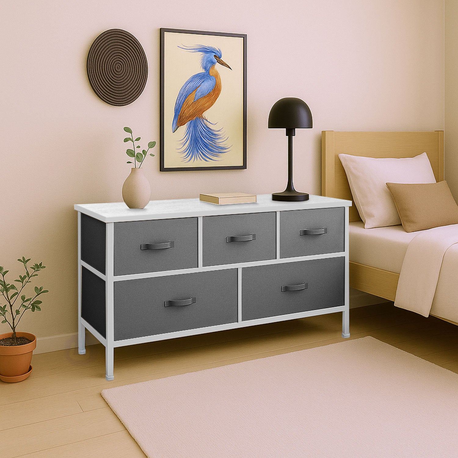 Mueble Buro Organizador Comoda Tela Metal 5 Cajoneras