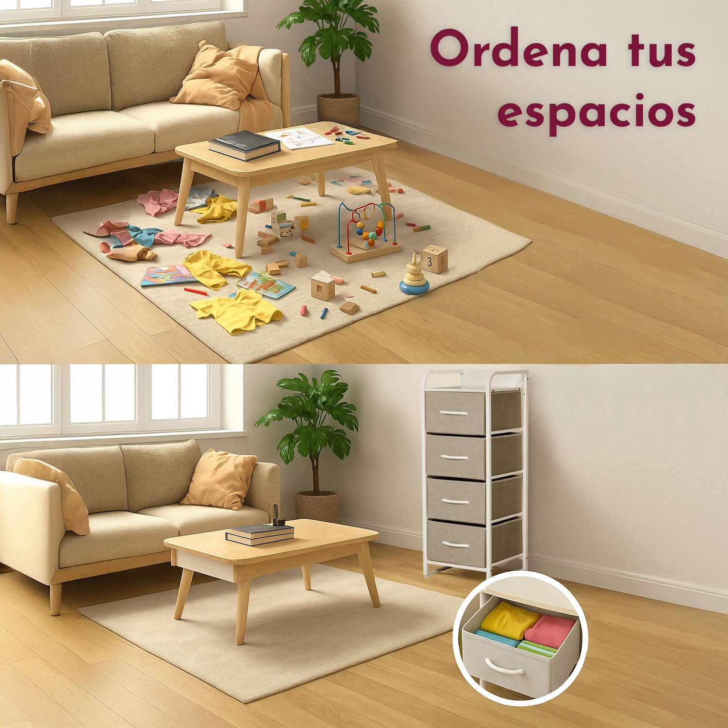 Mueble Buro Torre Mueble Moderno Organizador 4 Cajones Tela