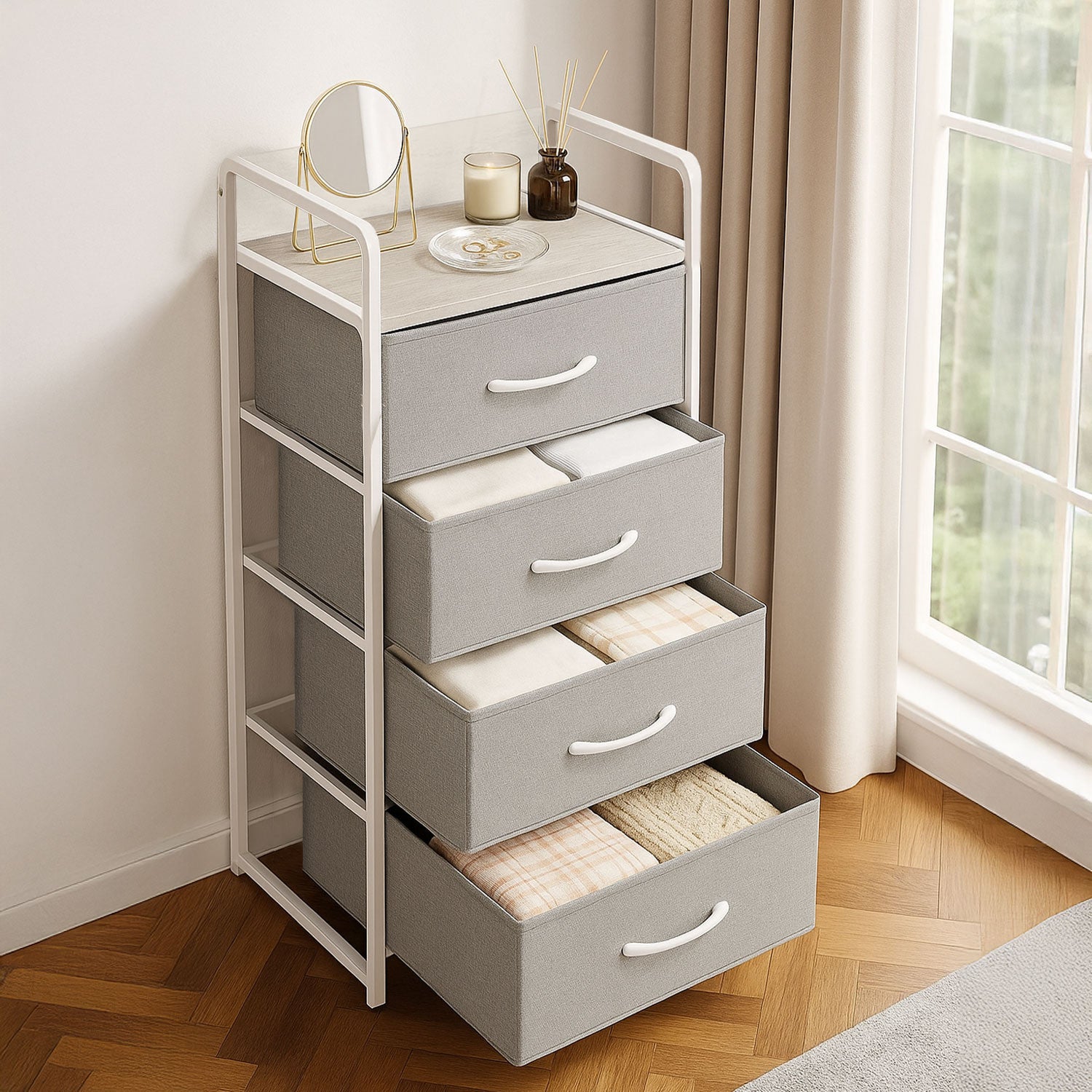 Mueble Buro Torre Mueble Moderno Organizador 4 Cajones Tela