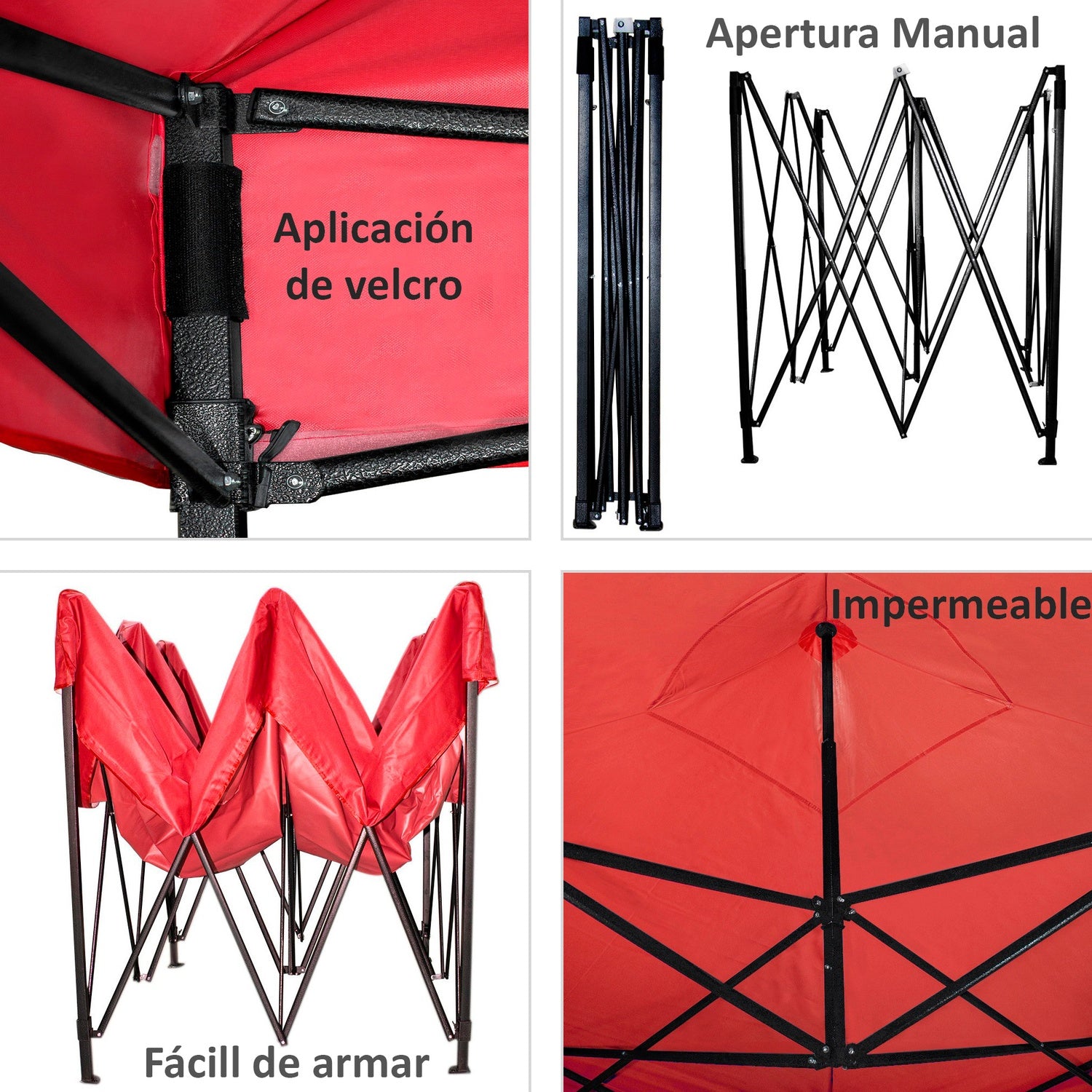 Carpa Paredes Roja Lona 3m X 3m Plegable Toldo Impermeable