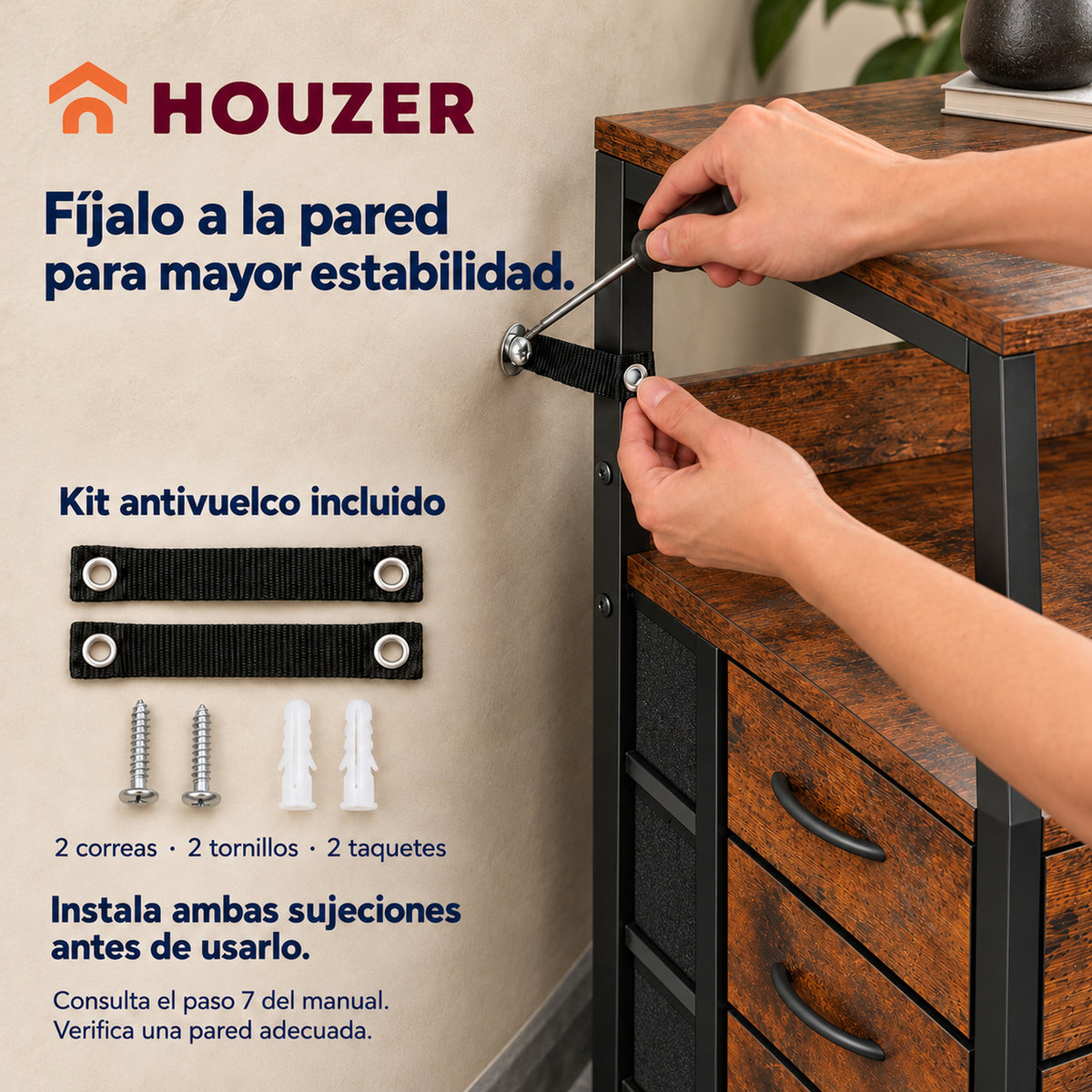 Buro Alto Mesa Noche 4 Cajones Organizador Enchufe Electrico Mate Country