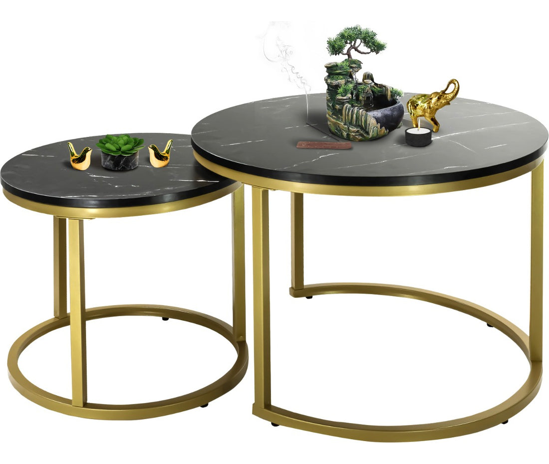Set 2 Mesas de Centro 60cm Tipo Marmol Mesa para Sala de Estar