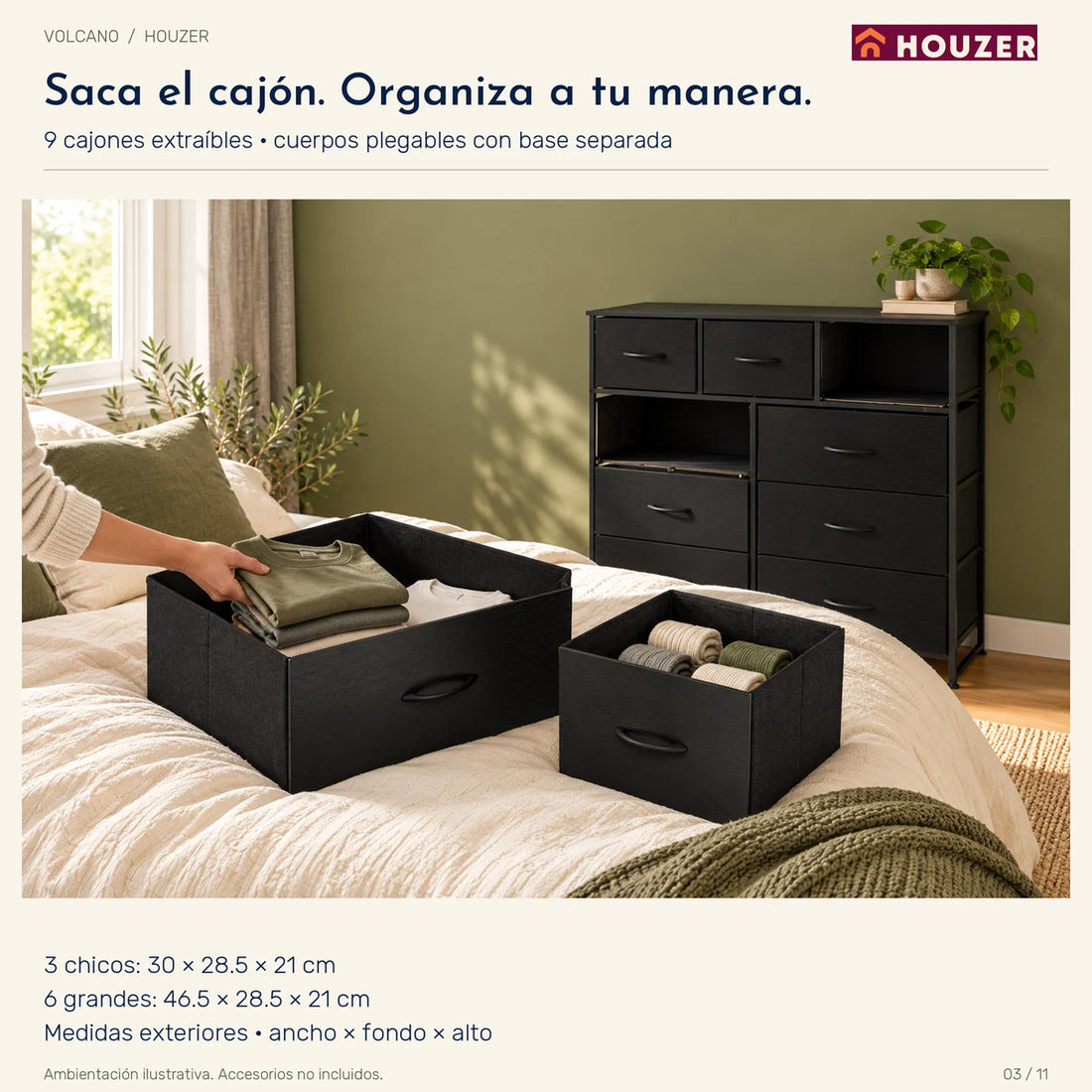 Comoda Cajonera Vertical 9 Cajones Organizador Ropa Recamara Negro