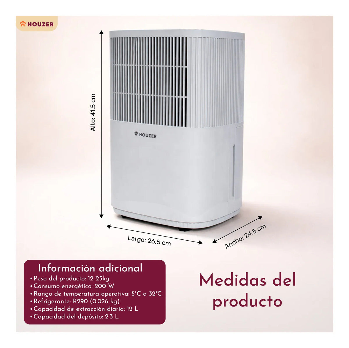 Deshumidificador 12l/dia Temporizador Automatico Inteligente Gris Oscuro