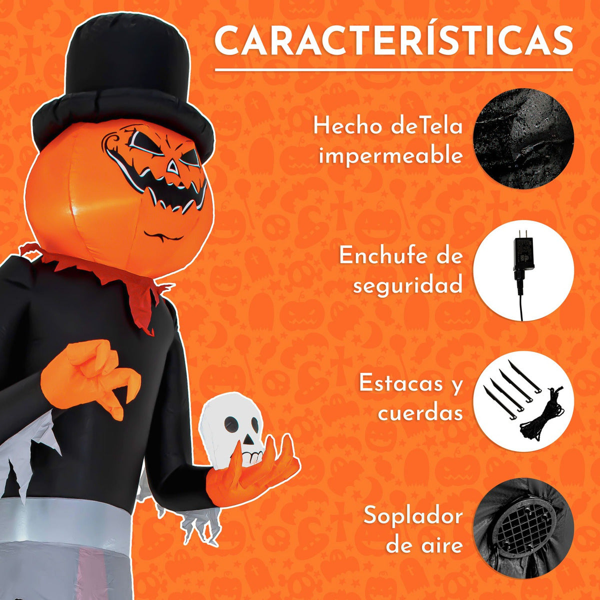 Inflable Halloween Gigante Hombre Calabaza 3.50m Luces Led