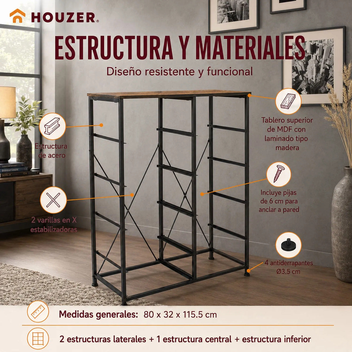 Comoda 10 Cajones Estructura Acero Cajonera Organizadora Marrón